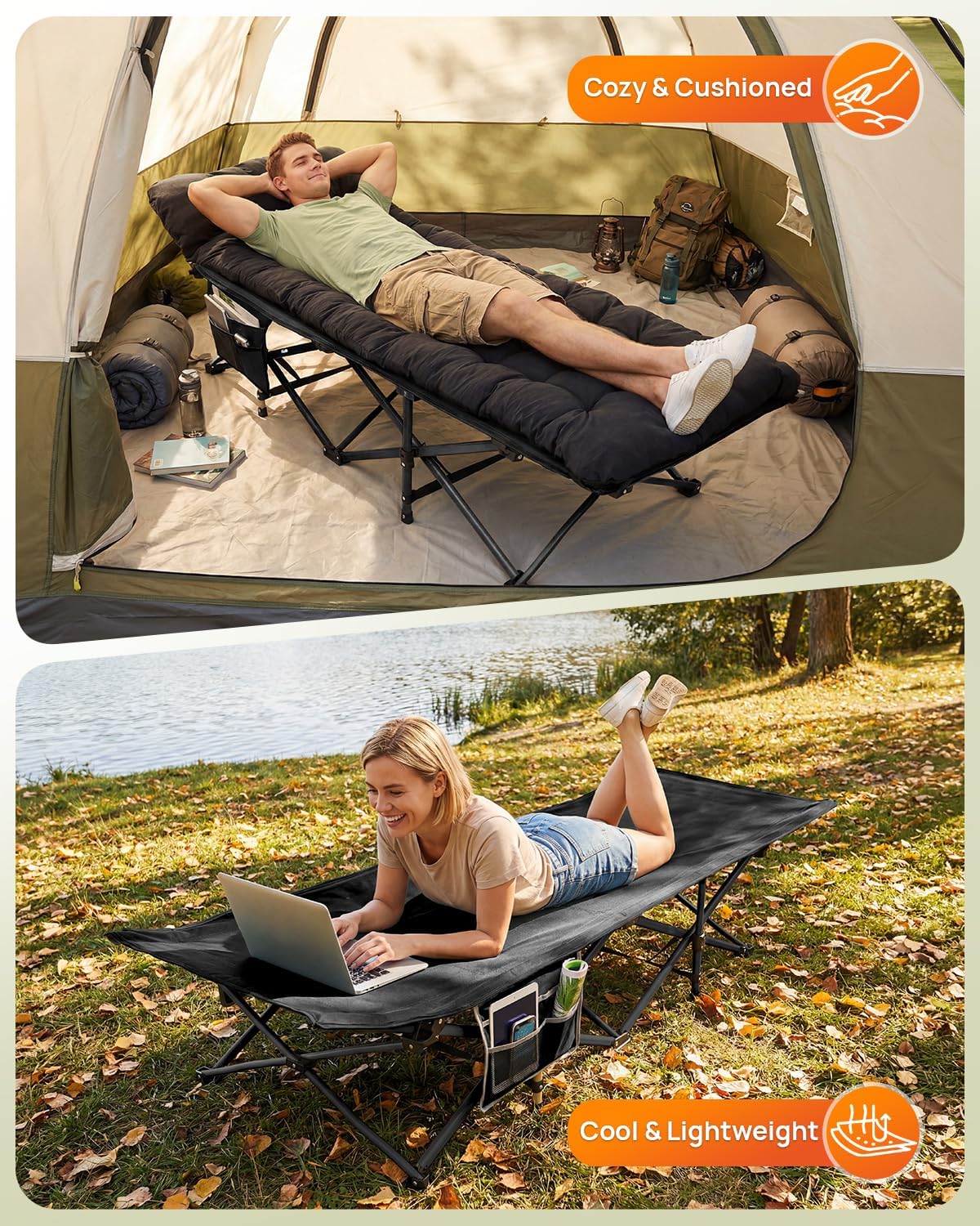 Thumbnail 3 de Sportneer Camp Beds for Adults with 1.5" Thick Mattress (28"/32" Extra Wide) – 450lbs Load, Folding Camping Bed