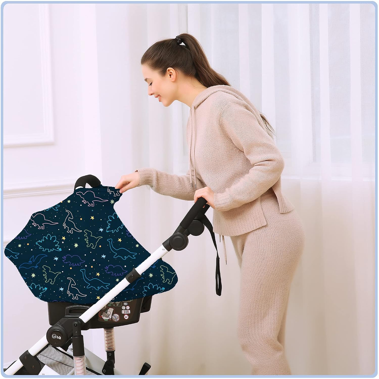 Detalle 1 de ByeBye Calorie print-2021 Multi-Use Baby Car Seat Cover, Dark Blue Dinosaur