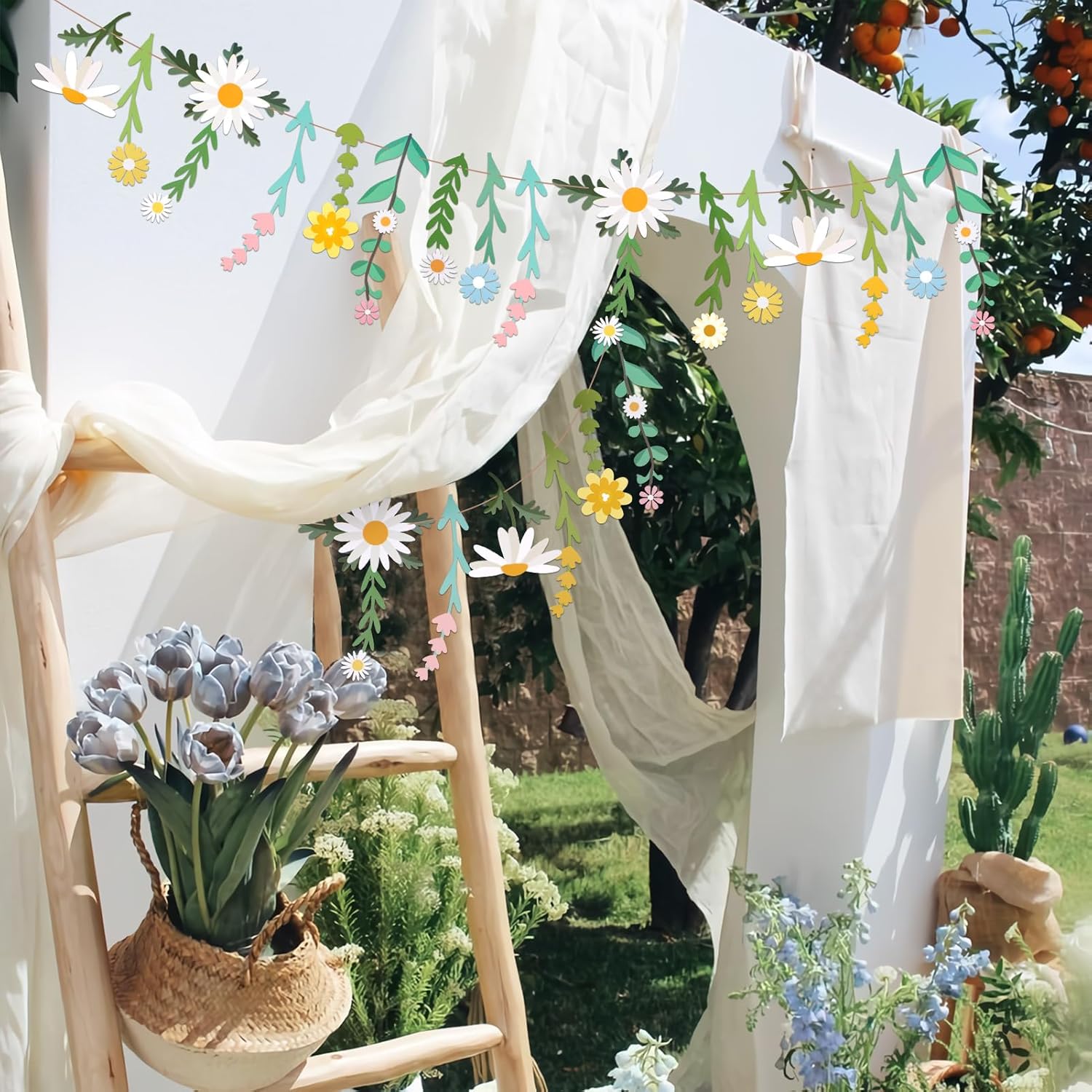 Thumbnail 4 de SUNBEAUTY Flower Paper Garland (Wildflowers) – Wildflower paper banner for indoor or outdoor party backdrops (20 pcs)