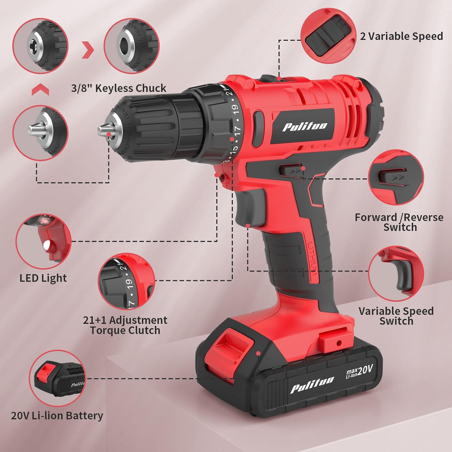 Thumbnail 6 de PULITUO Cordless Drill/Driver 20 V