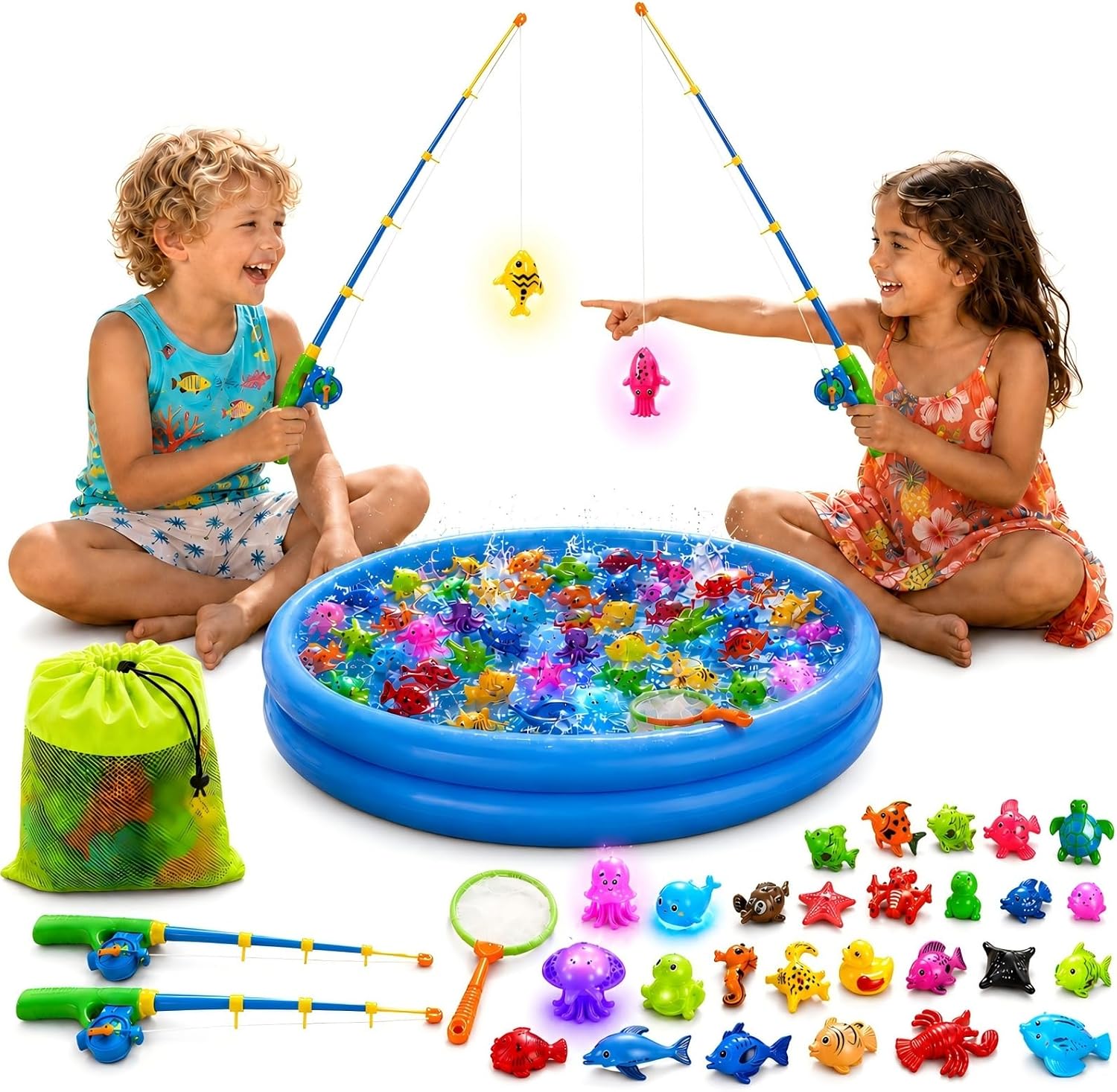 Detalle de XXL Angelspiel Magnetisch mit 5 LED Meerestieren – 2-Spieler Wasserspiel für Garten, Pool & Badewanne (ab 3 Jahren)