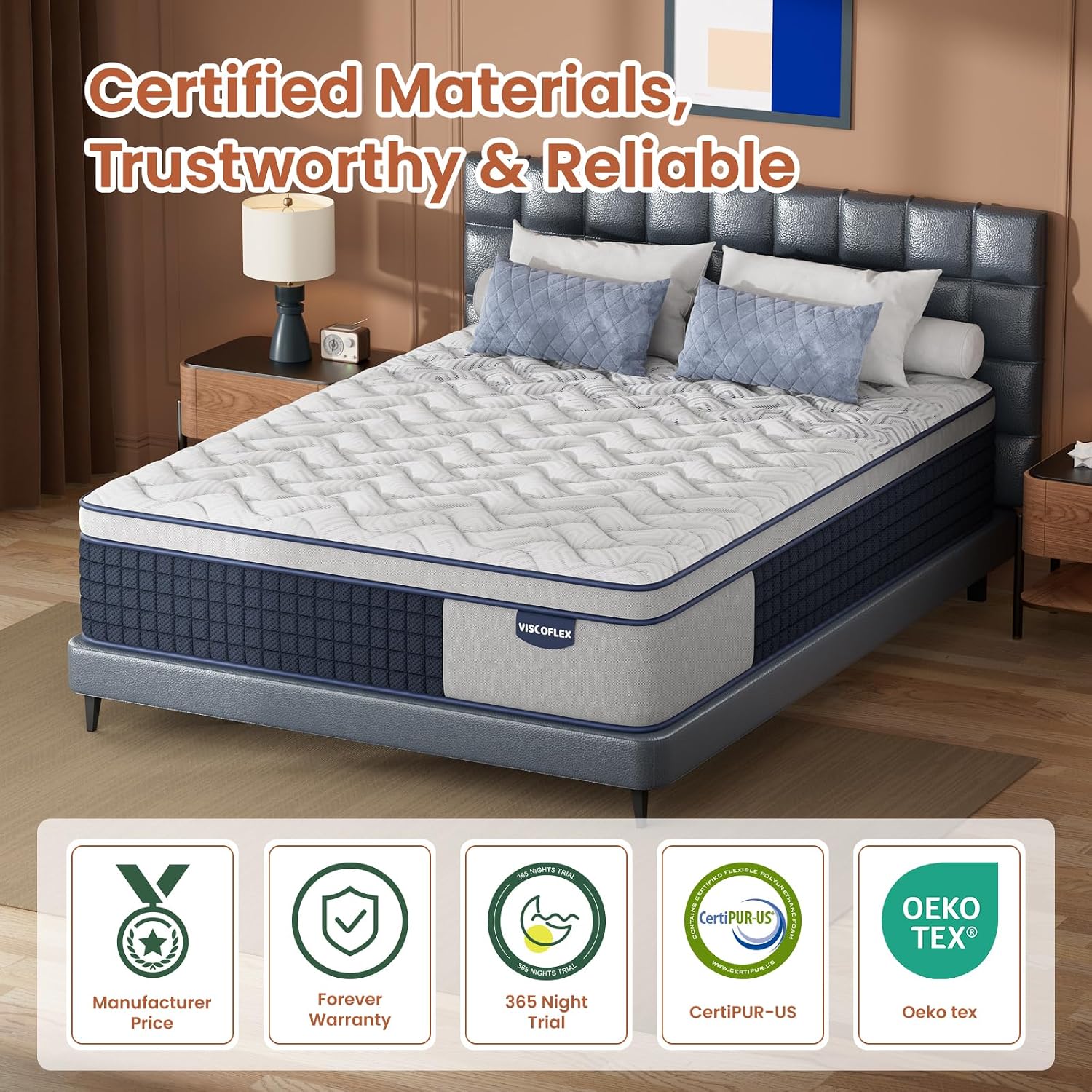 Detalle de VISCOFLEX P2503220 Queen Hybrid Mattress, 12-Inch Extra-Firm