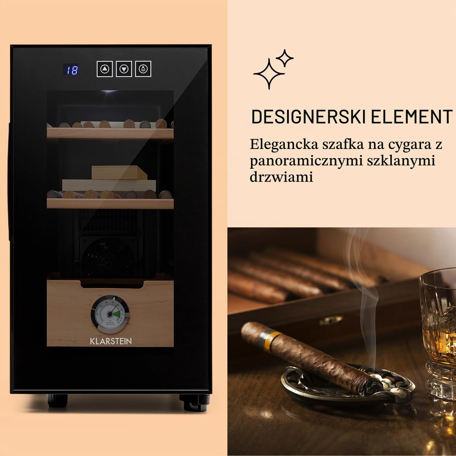 Detalle de Klarstein El Presidente HEA6-ElPresidente23 – humidor 23 l z higrometrem i LED