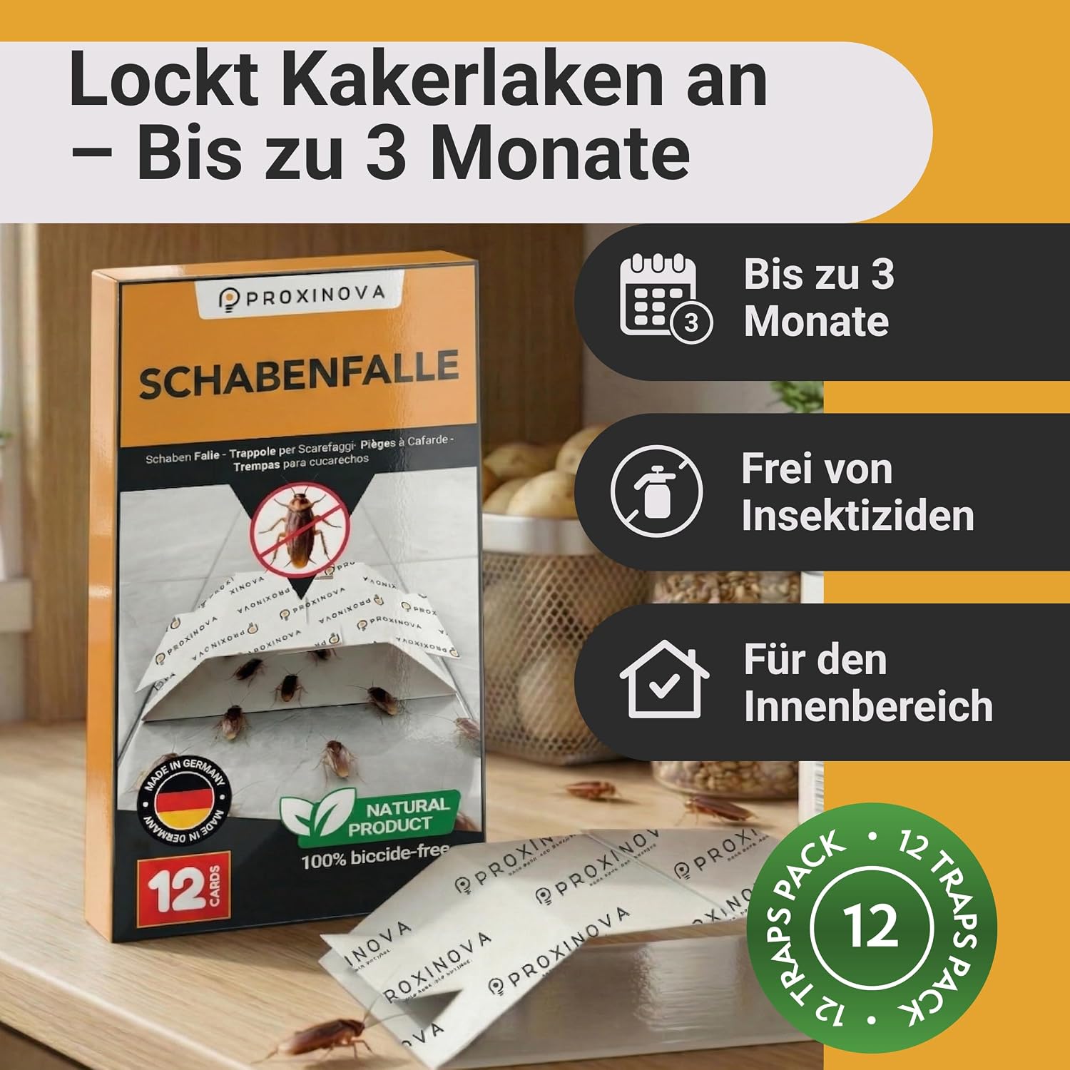 Thumbnail 1 de Proxinova Schabenfalle & Kakerlakenfalle – Chemiefreie Klebefalle zur Früherkennung und Langzeitüberwachung