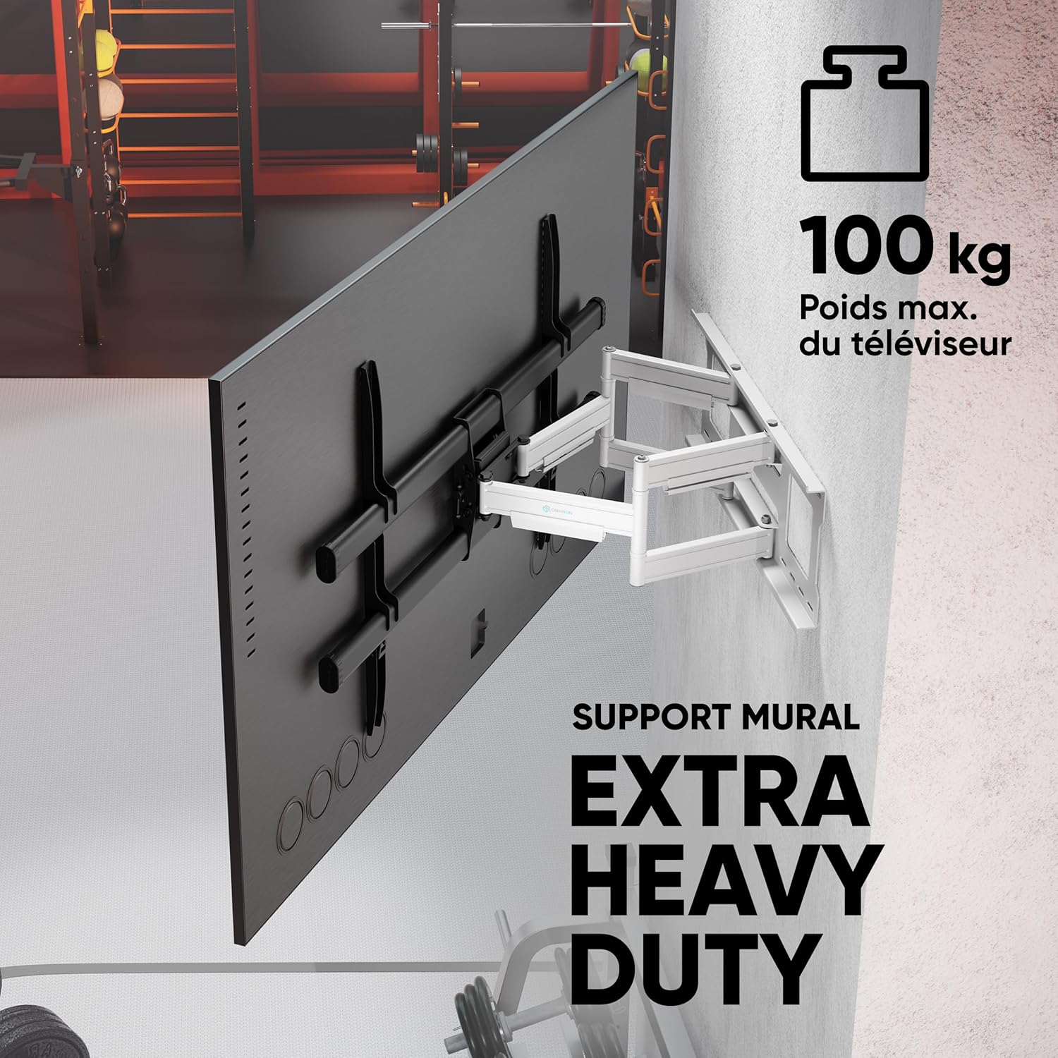 Thumbnail 2 de ONKRON Support TV mural M10-BW noir et blanc – 42 à 120 pouces, VESA 200x100 à 1000x600, inclinable et orientable jusqu’à 100 kg