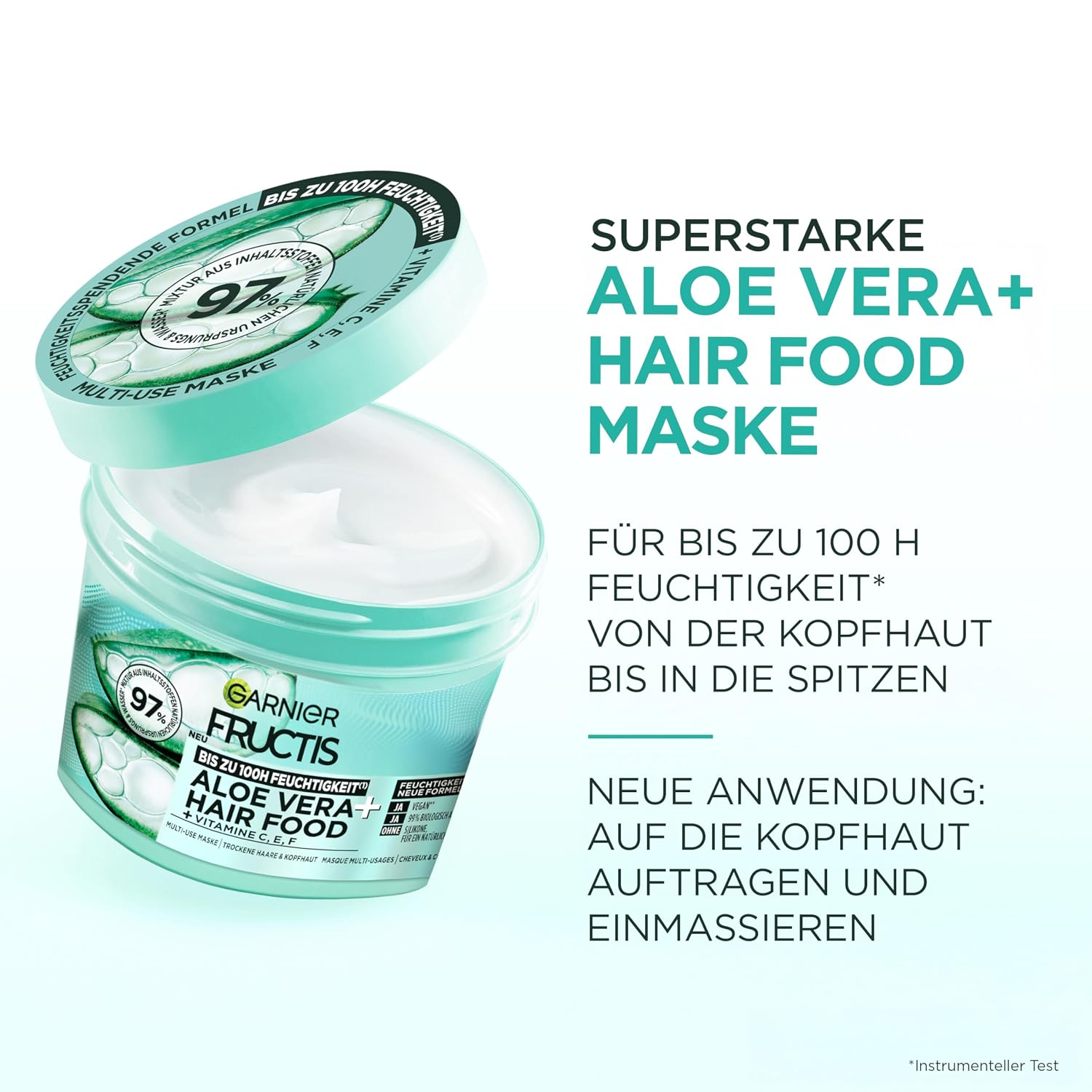 Detalle de Garnier Fructis Aloe Vera Hair Food 3in1 Leave-in Haarmaske (2 x 400 ml) – für normales bis trockenes Haar