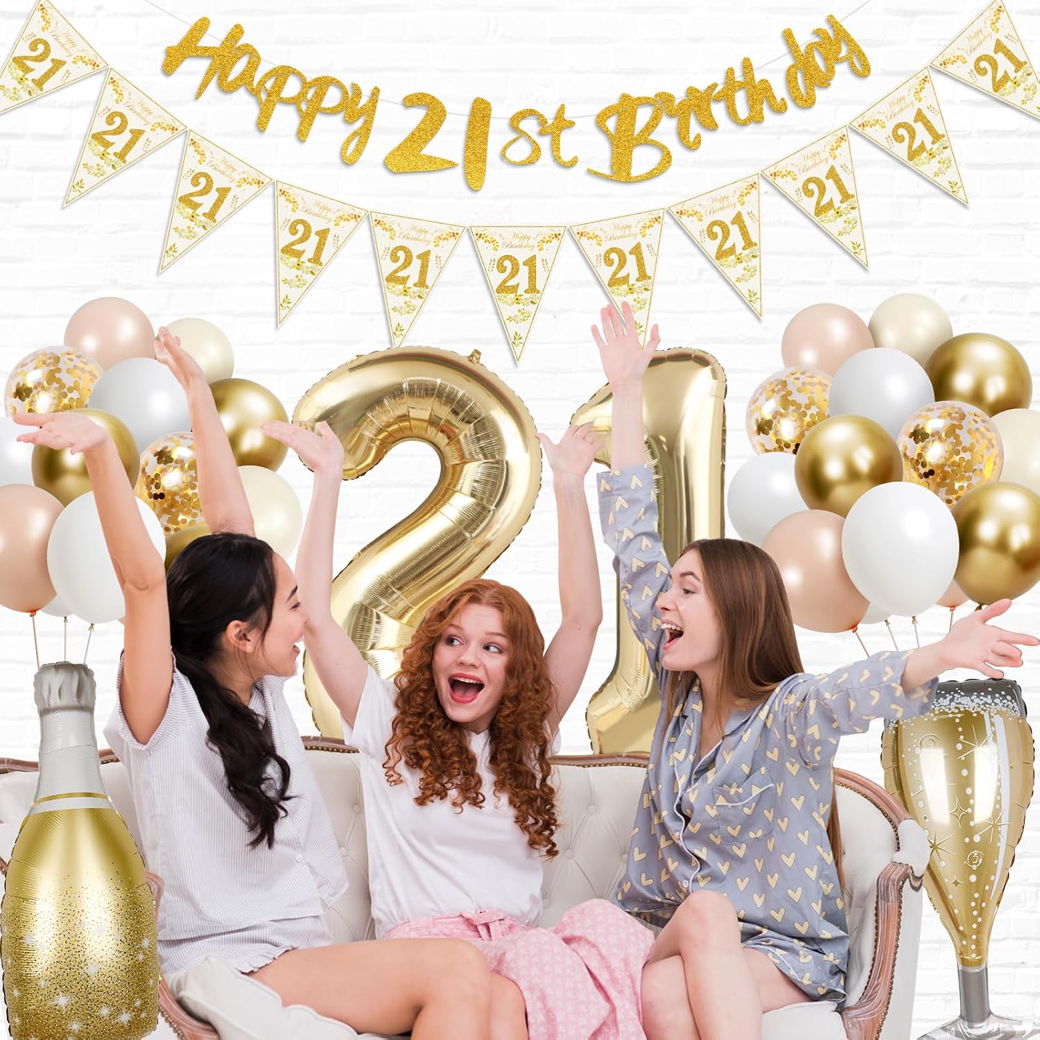 Detalle de 21st Birthday Decorations for Her: Gold, Pink & White Party Kit with 40in '21' Balloon