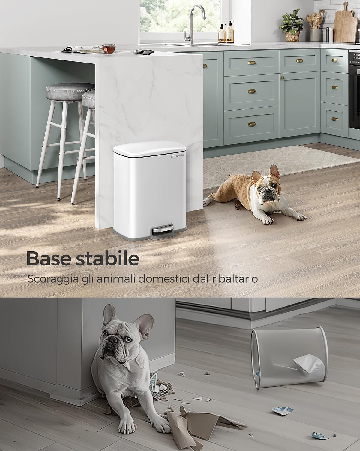 Detalle 2 de SONGMICS Cestino da Cucina LTB543W01, pattumiera da 20 L con coperchio a chiusura morbida