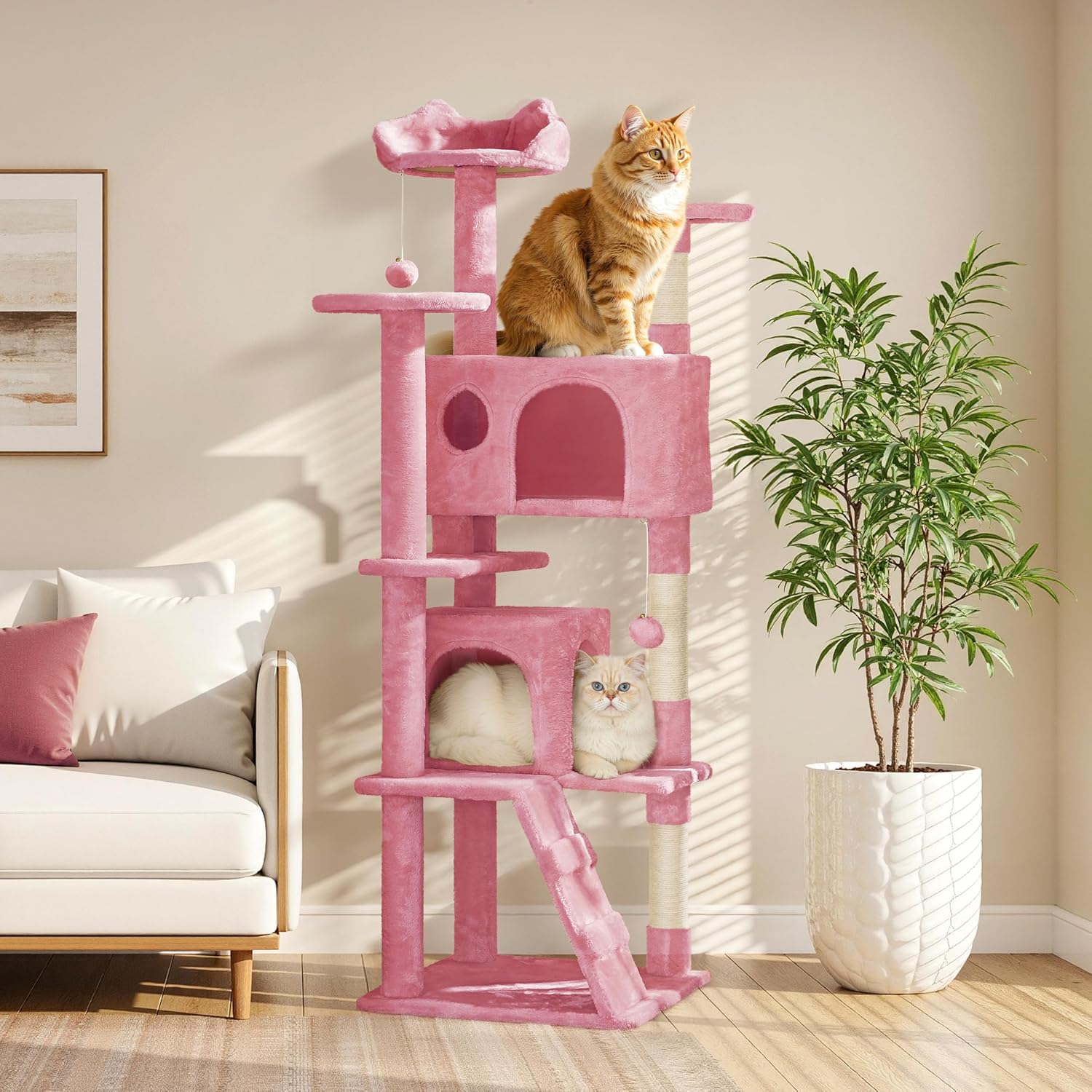 Detalle de Yaheetech YT-00115974-62 Cat Tree Tower, 62-Inch, Double Condo, Pink