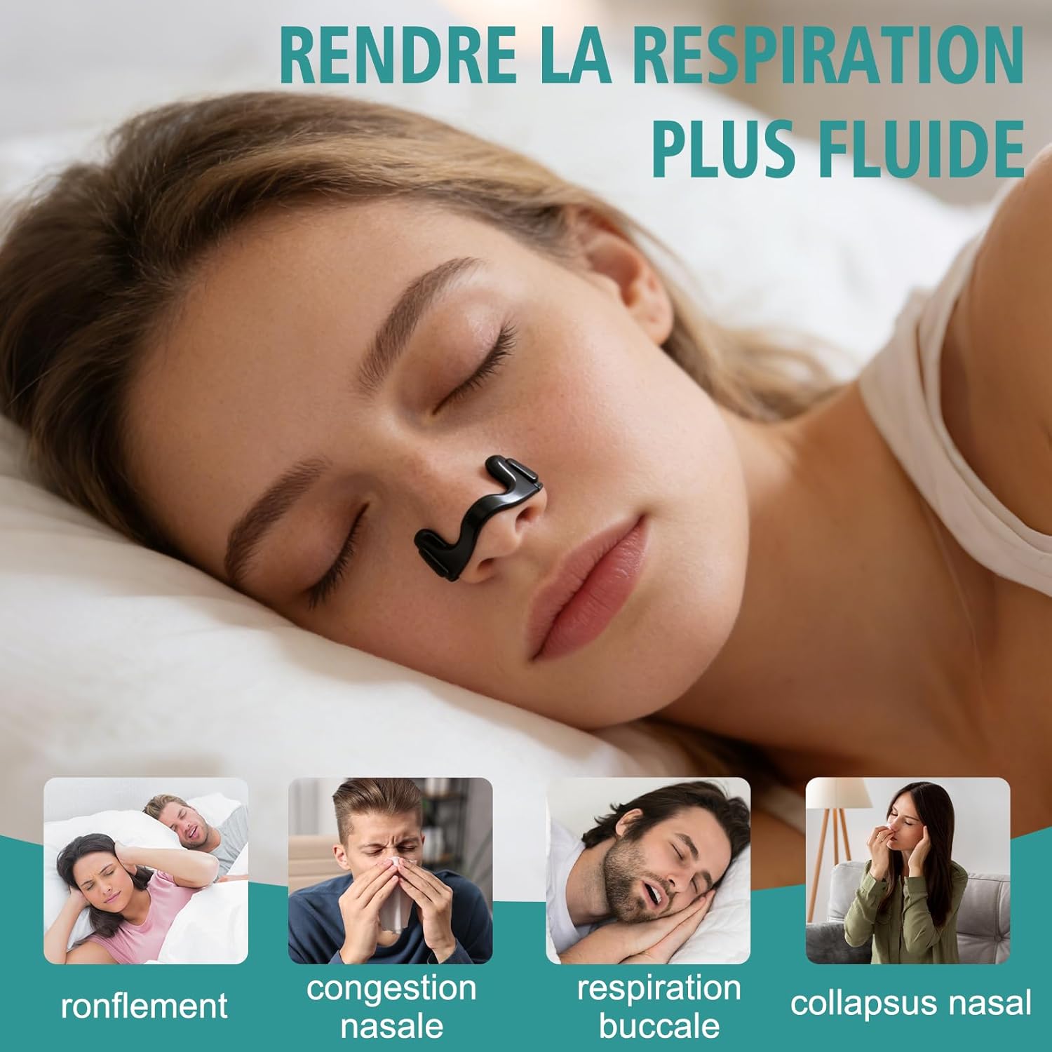 Thumbnail 3 de Bandelettes nasales magnétiques anti-ronflement (lot de 60) avec 4 pinces nasales – Noir