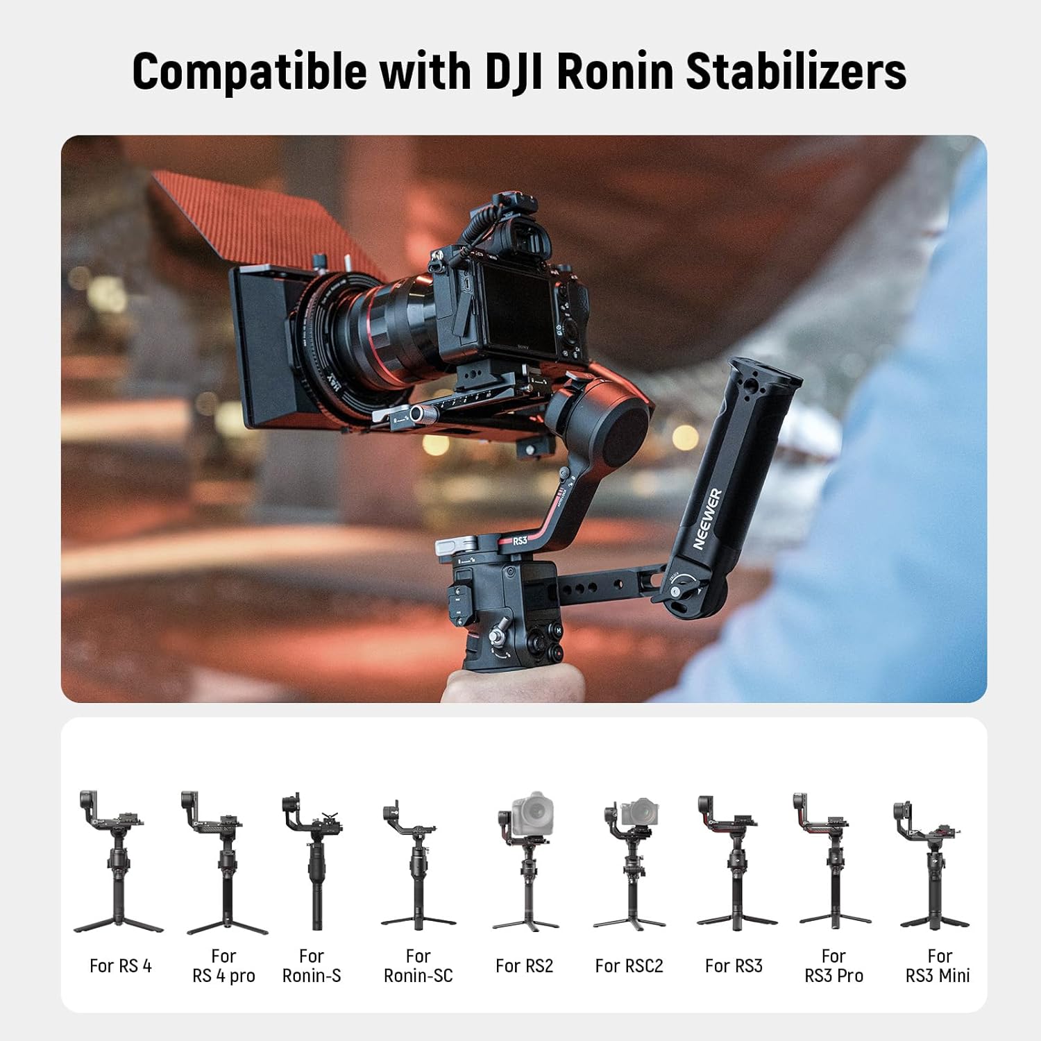 Detalle de NEEWER RS4 RS3 impugnatura cardanica regolabile con guida NATO per DJI Ronin (fino a 6 kg)