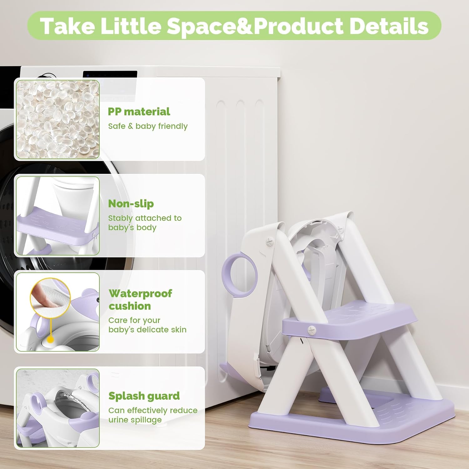 Detalle 2 de COOSEYA 2-in-1 Toilet Seat Potty Training Seat with Adjustable Step Stool (Purple)