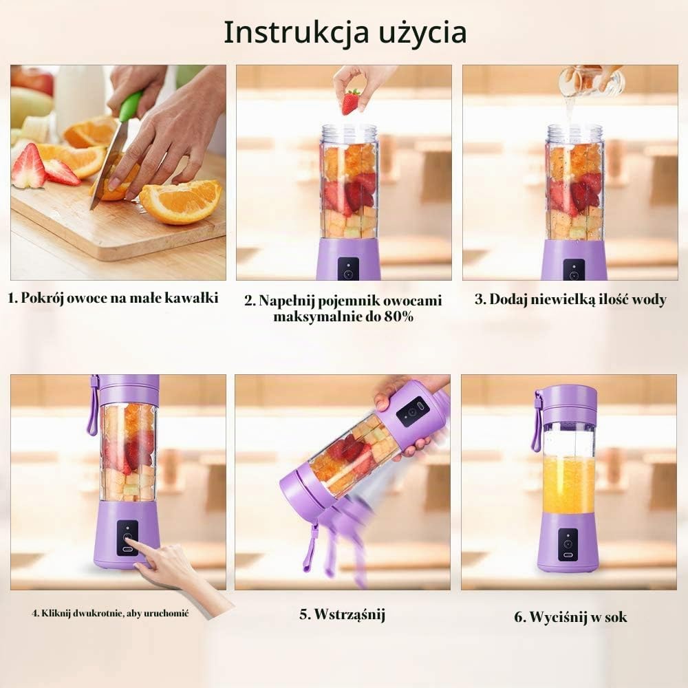 Thumbnail 6 de MIAOKE GZJ-5 – przenośny blender 349 ml, 6 ostrzy, ładowanie USB