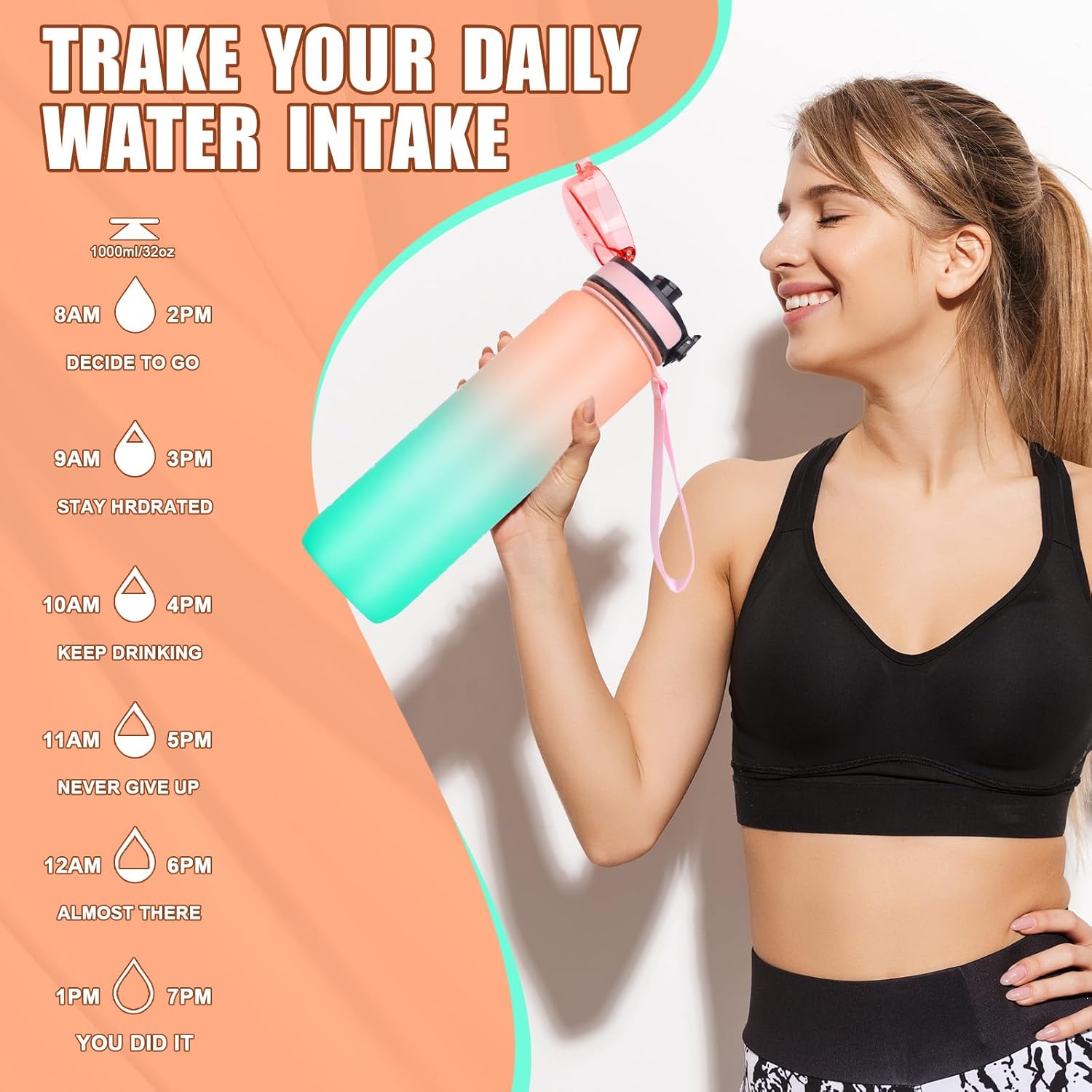 Thumbnail 4 de Gobravio Water Bottle 1L – BPA Free, Leakproof with Time Markings