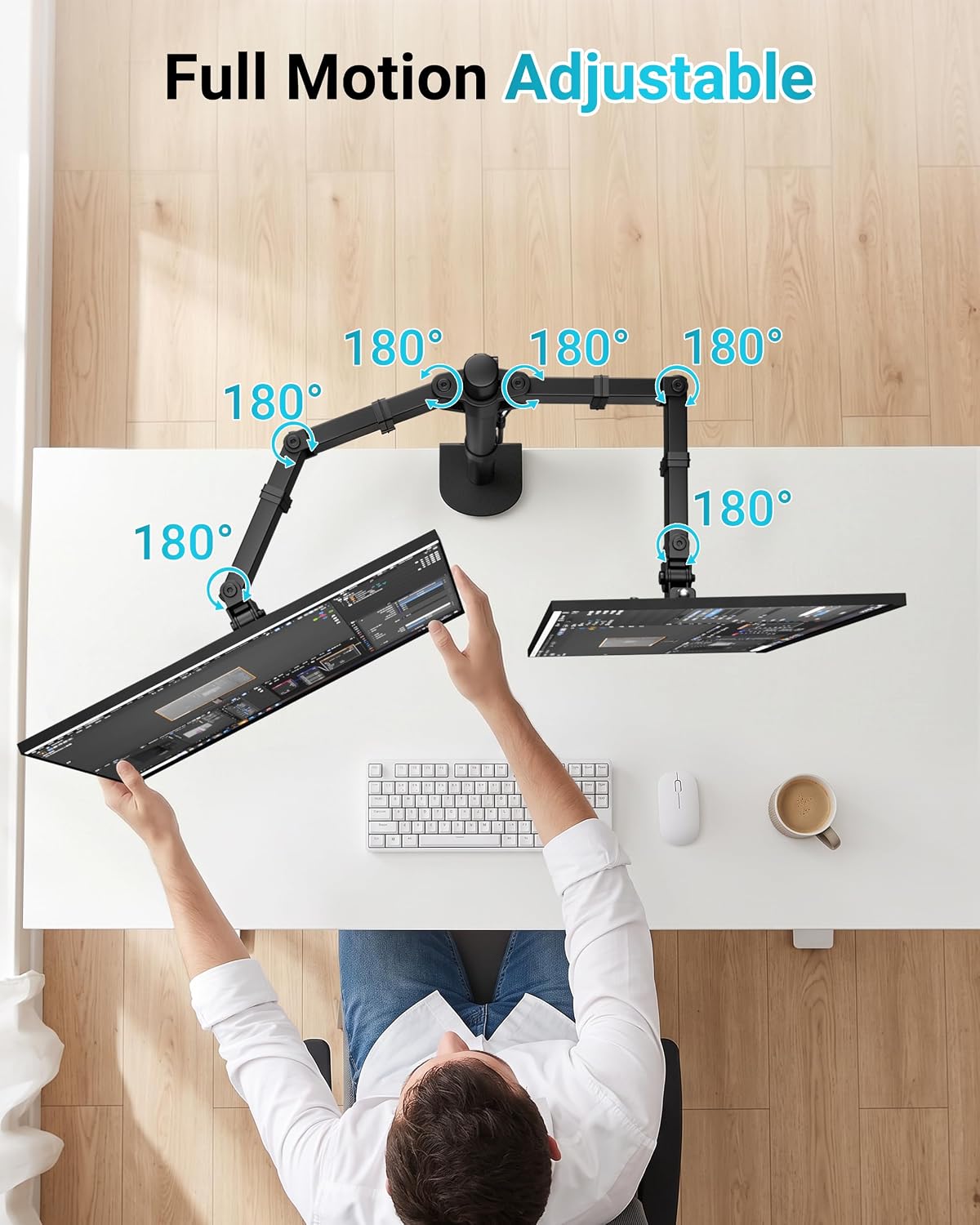 Detalle 1 de BONTEC MDM 002 dubbele monitorarm voor 13–27 inch, verstelbaar tot 430 mm