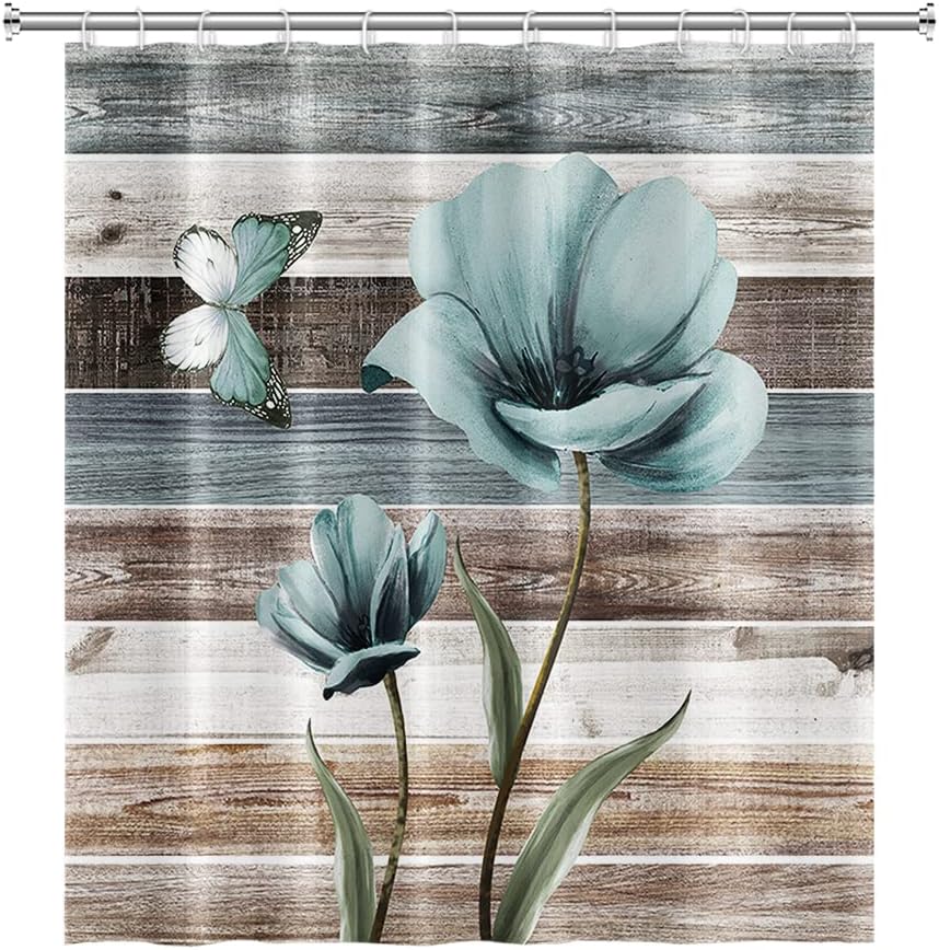 Detalle de ZJRBJB Rustic Floral Polyester Shower Curtain, 72 x 78 in with 12 Hooks