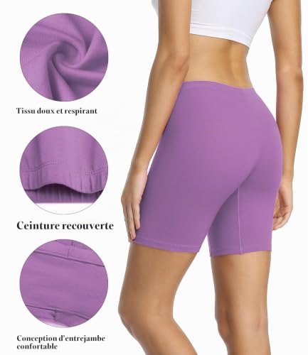 Detalle 2 de wirarpa Anti Frottement Cuisse Femme Short sous Robe Panty Coton Shorty Lot de 4 – Noir/Bleu/Vert/Violet, Taille M