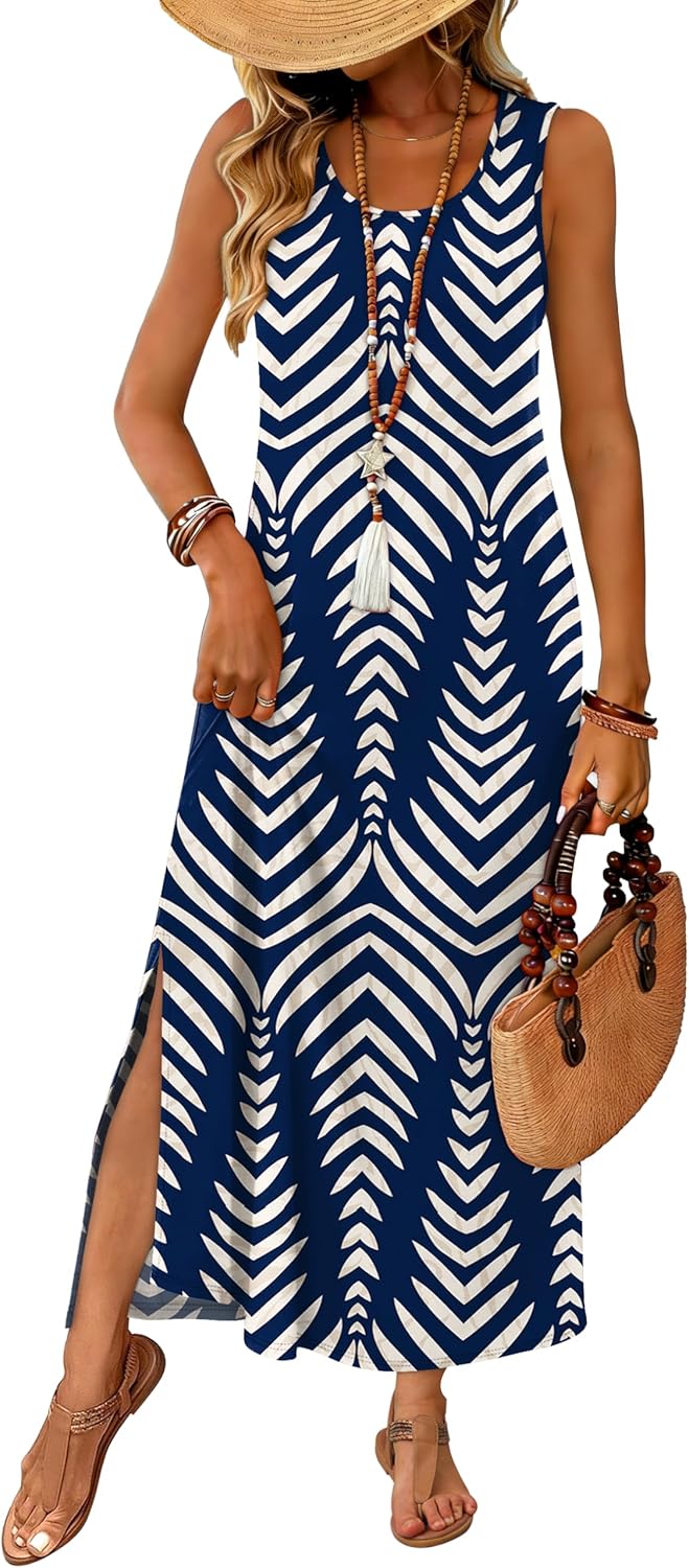 Detalle de WIHOLL Maxi Dress Summer Dresses 2026 — Beach Vacation Sleeveless Sundress with Pockets (S-3XL)