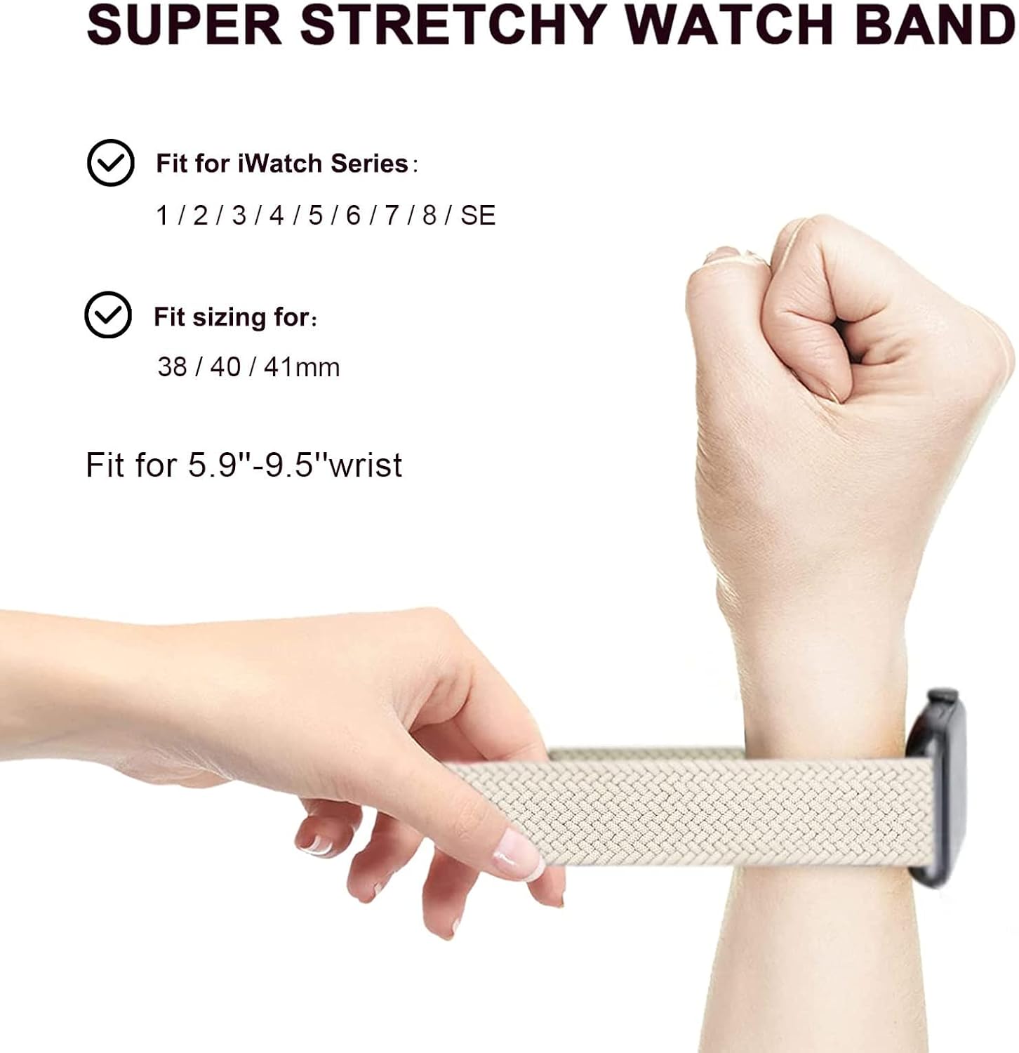 Detalle de Stretchy Braided Straps for Apple Watch (40/41mm, 38/42mm) – 2 Pack