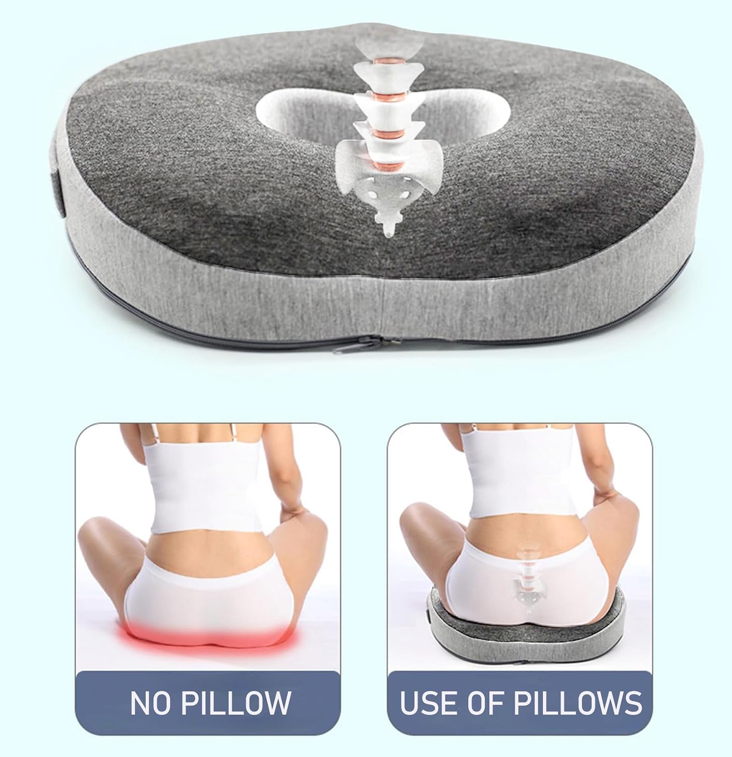 Detalle de Auoketuo Anti-Dekubitus-Stuhlkissen – Orthopädisches Donut-Kissen mit 12 cm Loch für Büro, Auto und Rollstuhl