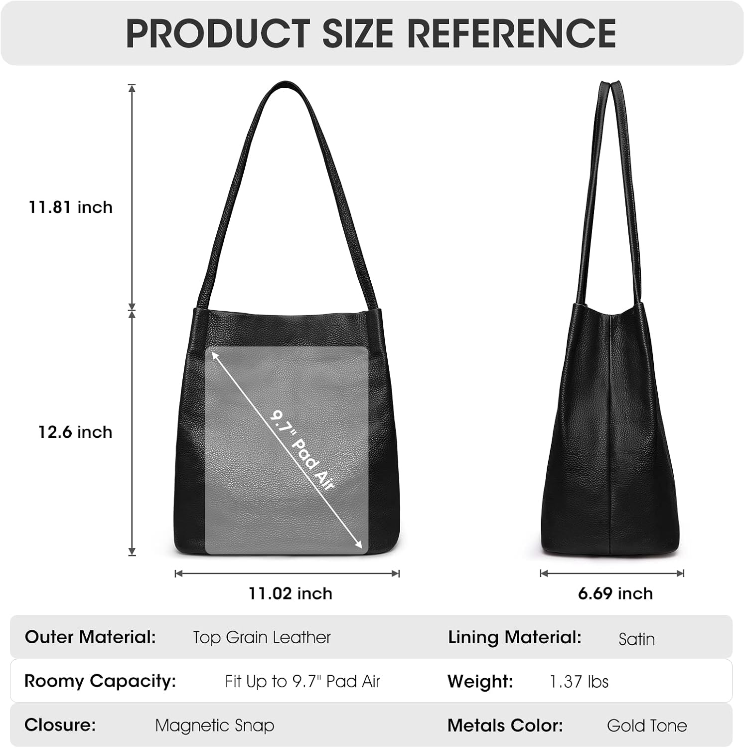 Detalle de Kattee Sac à Bandoulière en Cuir Véritable Souple pour Femme – Fermeture Magnétique