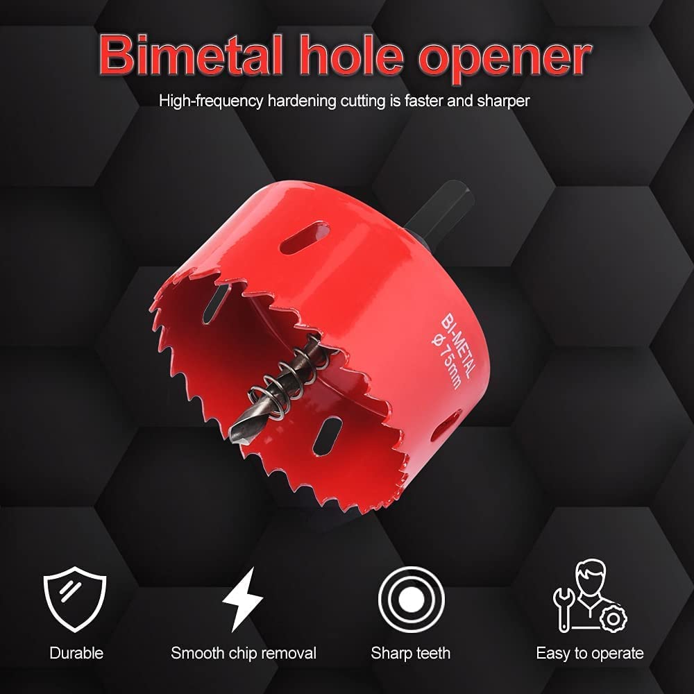 Thumbnail 5 de flintronic Bi-Metal Hole Saw, 13 PCS 18mm - 75mm Hole Saw Set with Hexagon Adapter and Centring Drill, Perfect for Drilling Soft Metal, Wood, PVC Board and Plastic for Cutting Circular Holes