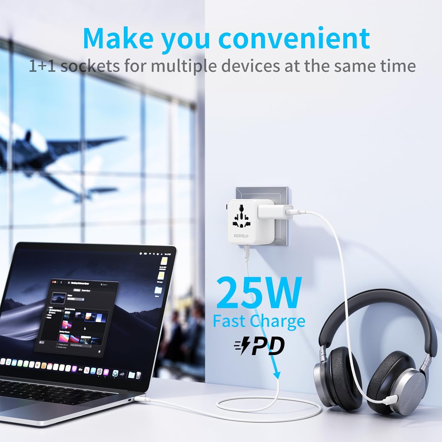 Thumbnail 2 de KEMELO 25W Reiseadapter Weltweit (5-in-1) mit USB A und USB-C – internationaler Travel-Adapter für viele Länder