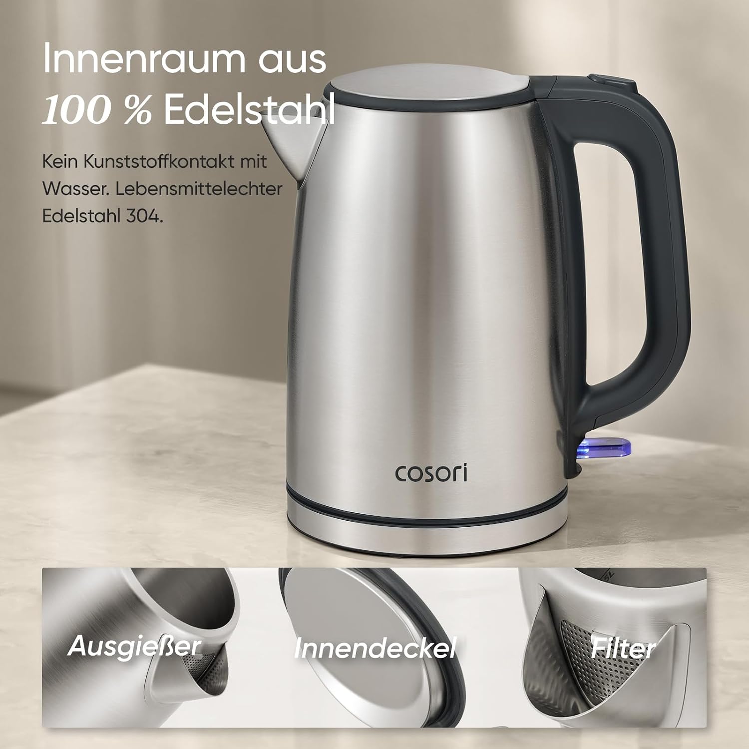 Detalle 2 de COSORI Wasserkocher Edelstahl 1,7 L 🍵