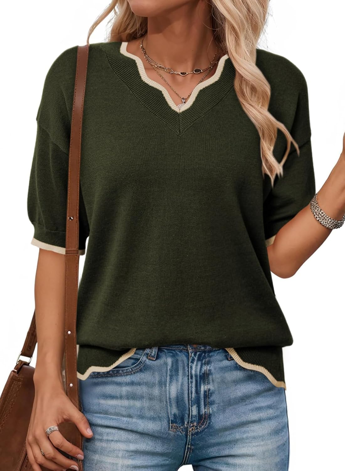 Thumbnail 3 de Dokotoo Women's Casual V Neck Short Sleeve Knit Sweater