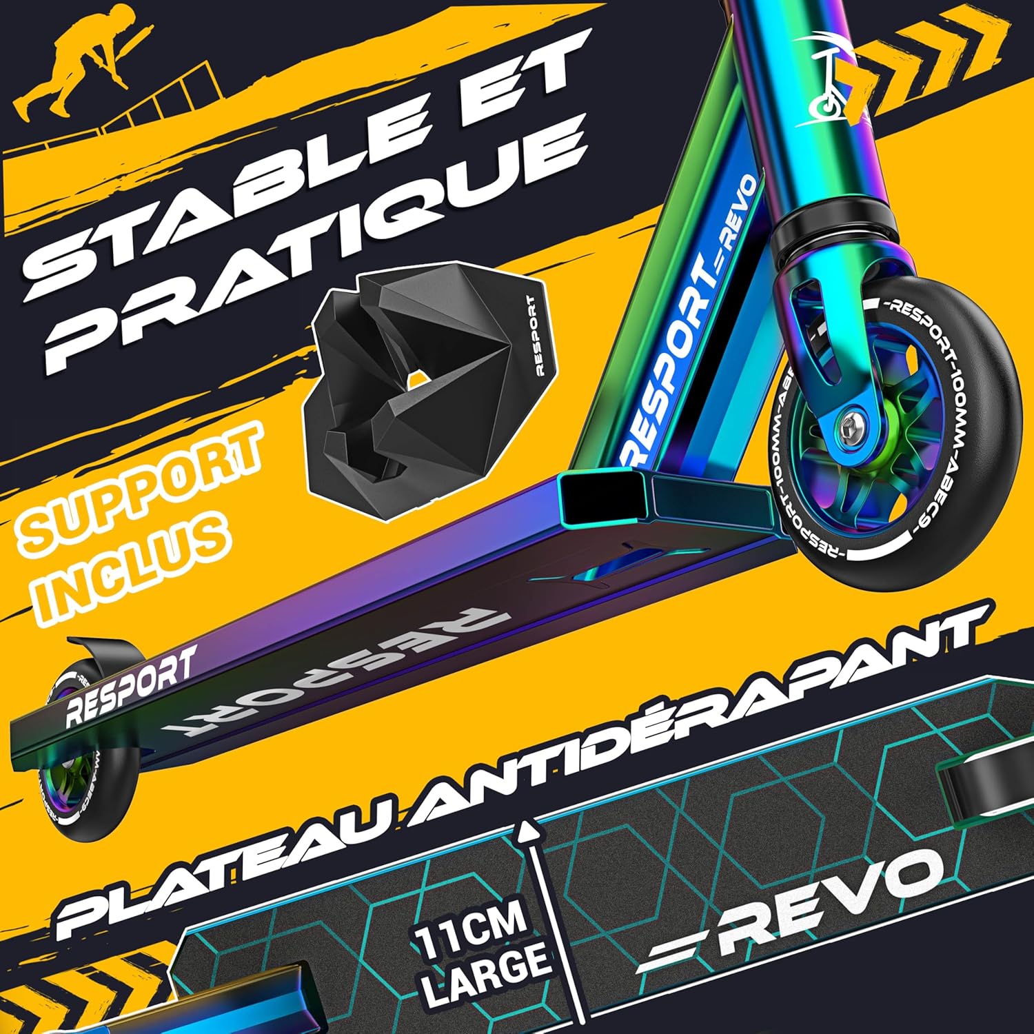 Thumbnail 2 de RE:SPORT Trottinette Stunt Revo – freestyle pour tous les niveaux (100 mm, barre en Y, ABEC 9)