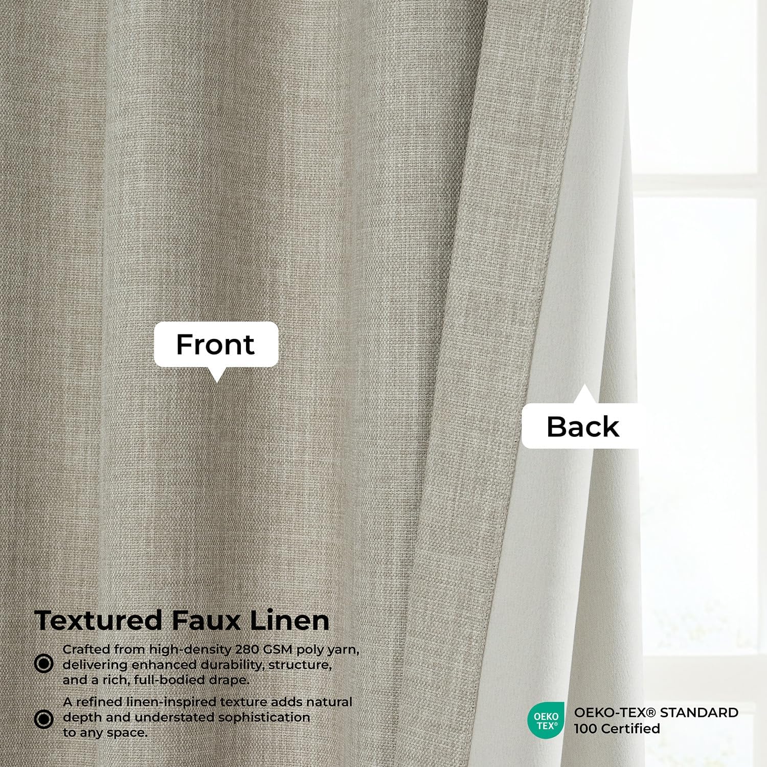 Detalle de HPD Faux Linen Curtain Panel, 50W x 108L