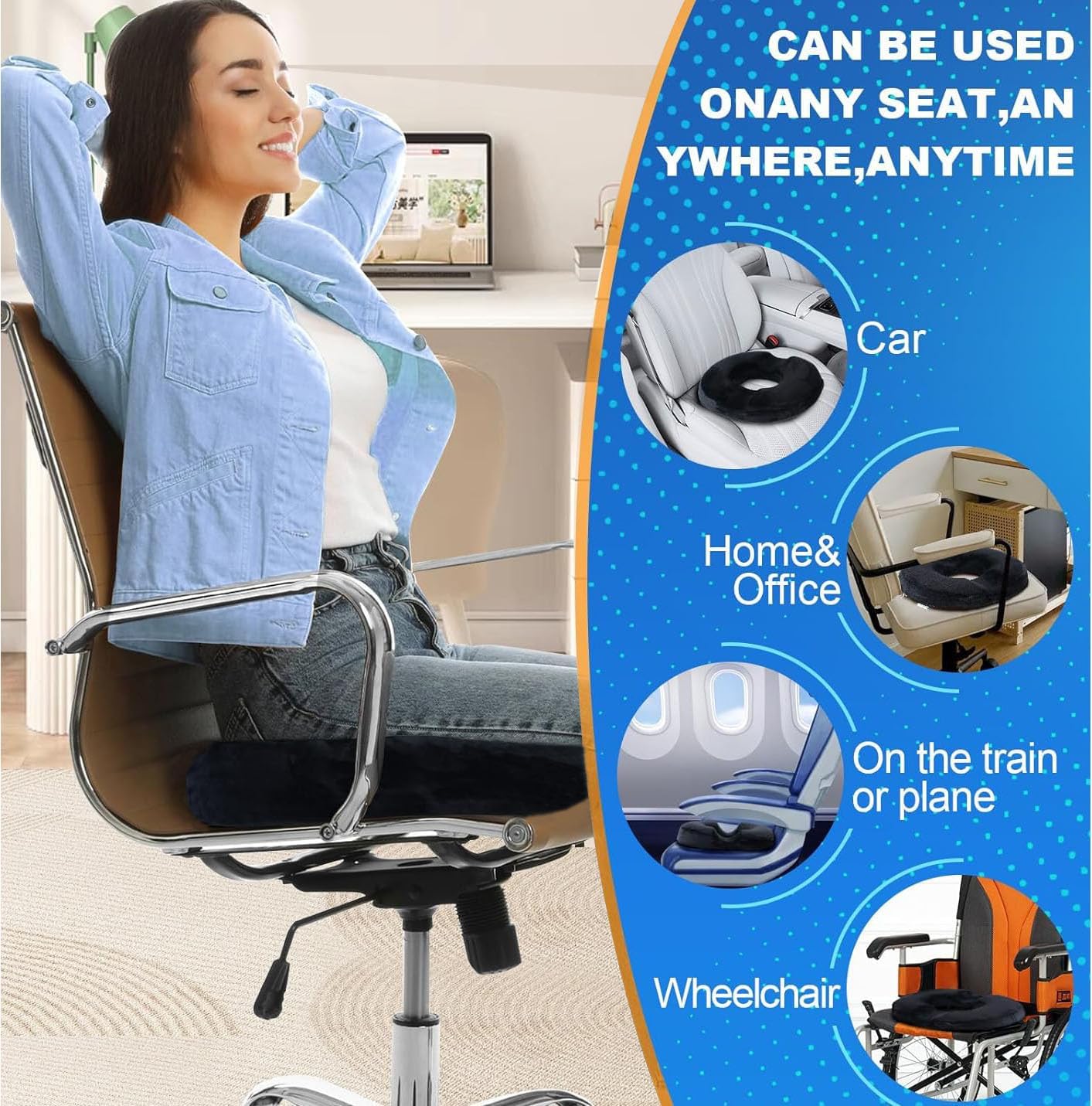 Thumbnail 5 de Ecosafeter Donut Cushion Memory Foam – Premium Hemorrhoids, Postpartum, and Coccyx Relief for Office, Car and Wheelchair Seating