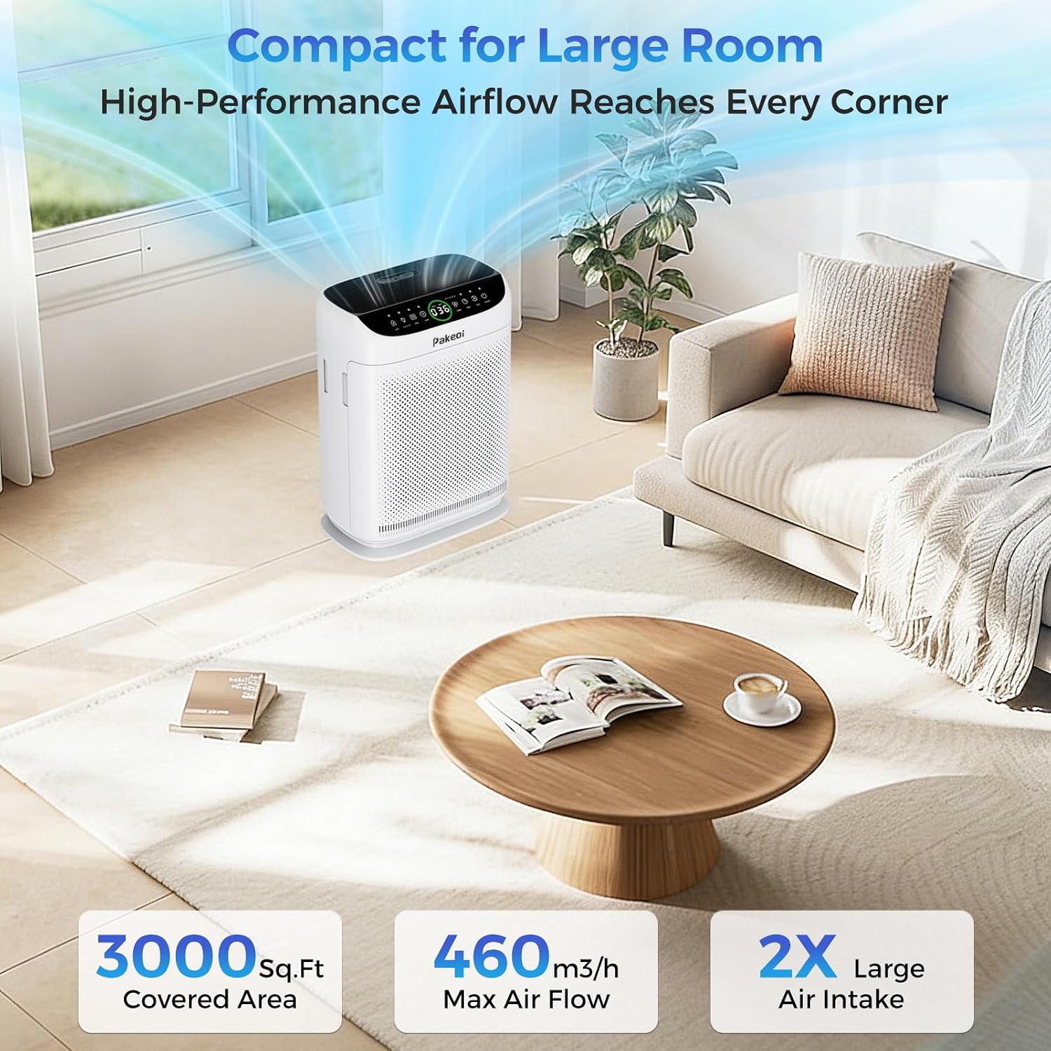 Thumbnail 6 de PAKEOI ZX001 HEPA Air Purifier, Dual Intake, Washable Pre-Filters, 3,000 ft²