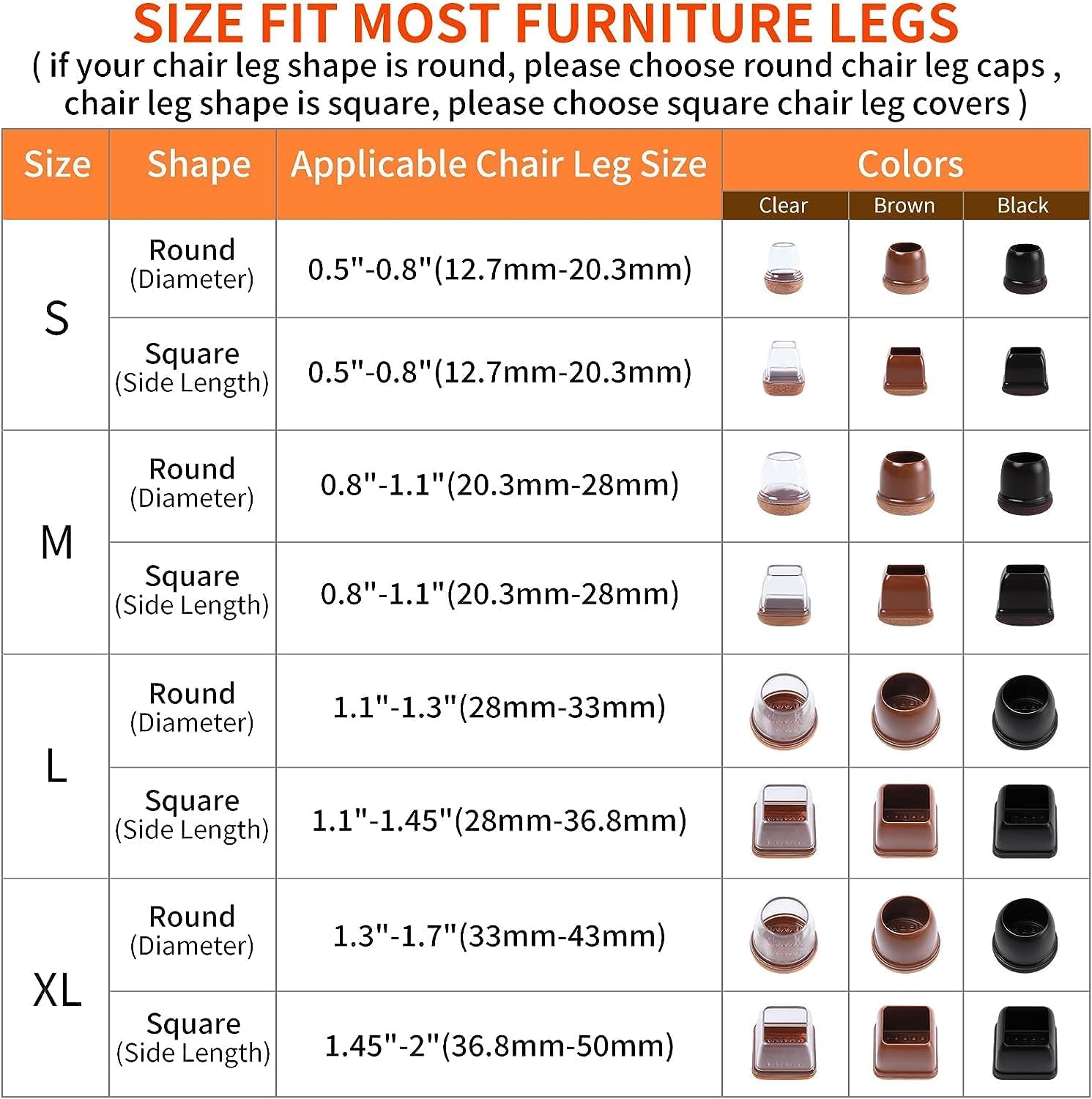 Detalle 2 de Ezprotekt 2 inch Square-Black Non-woven Fabric Chair Leg Caps – Smooth Moving Protectors for Hard Floors