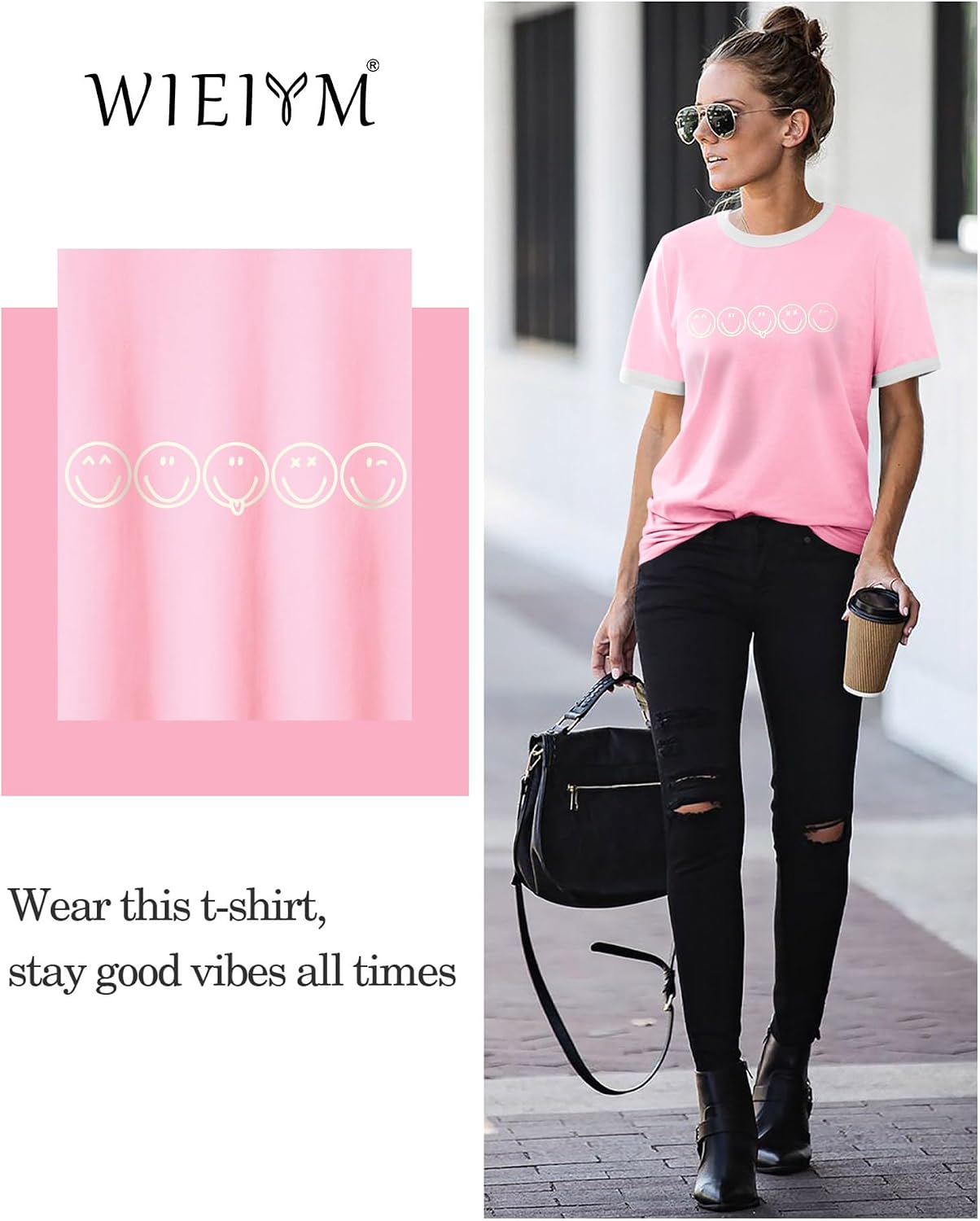 Thumbnail 2 de WIEIYM T Shirt Women Crew Neck 95% Cotton