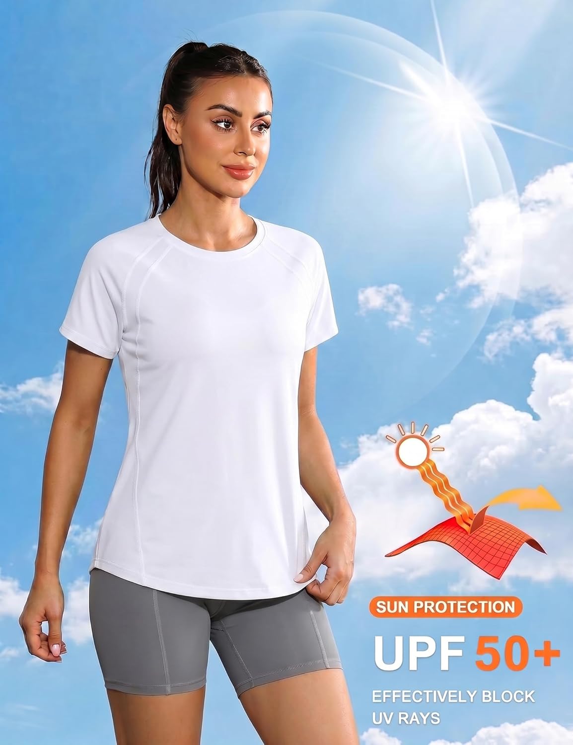 Detalle 2 de Gyabnw UV-Schutz Funktionsshirt Damen – Atmungsaktives Kurzarm-Shirt für Laufen, Wandern und Yoga