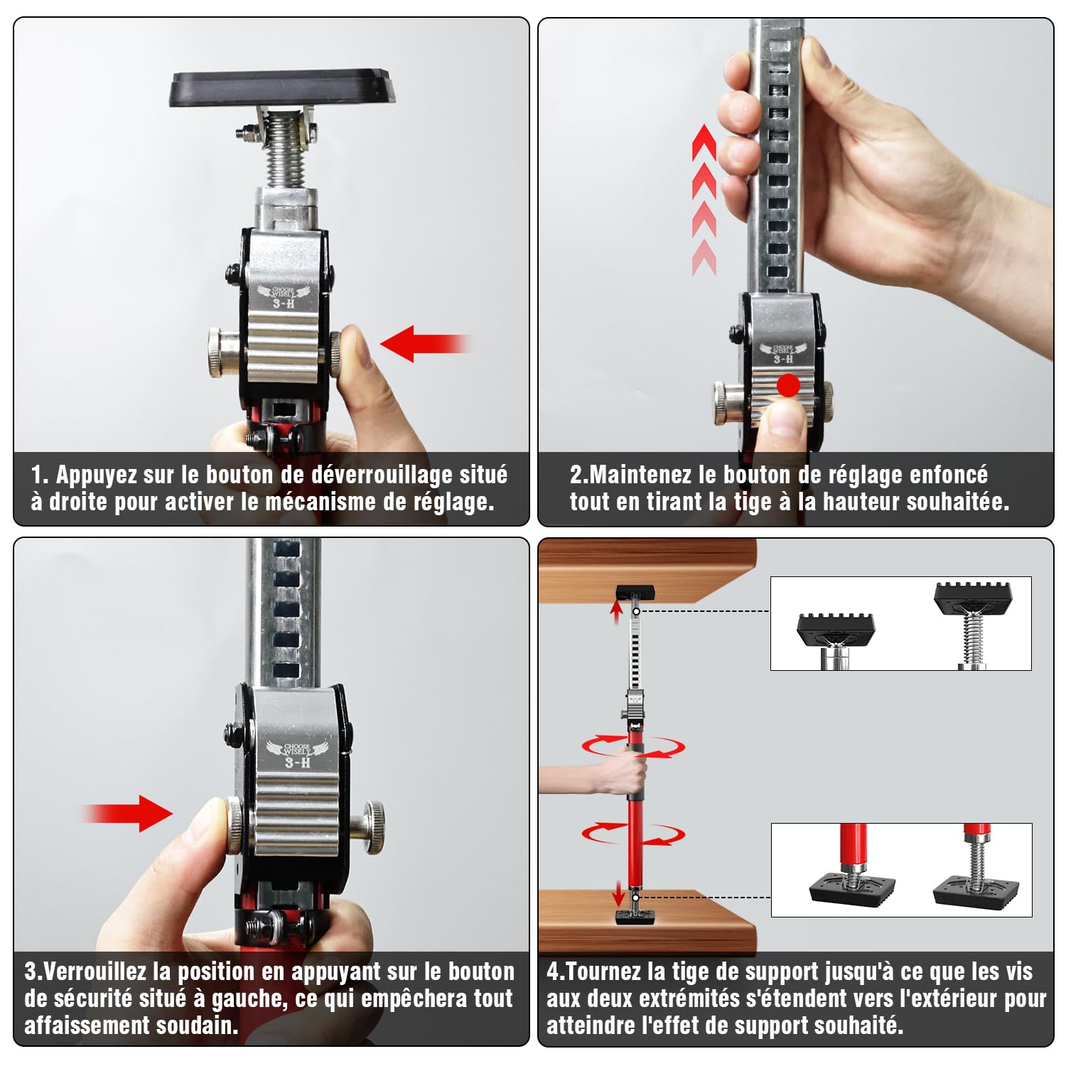 Thumbnail 6 de 3-H Étai télescopique réglable extensible 110–195 cm en acier épais (1 pièce) – charge max 75 kg