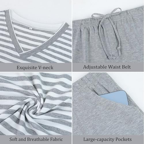 Detalle 1 de Leversic Verano Conjunto de Pijama Hombre: algodón suave, rayas y bolsillos