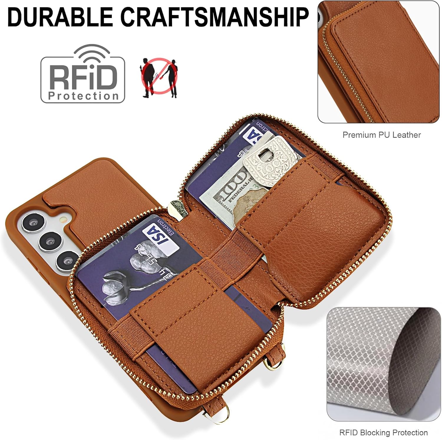Thumbnail 2 de Asuwish Wallet Case with RFID Blocking for Samsung Galaxy S25 FE 5G — Kickstand, Tempered Glass Screen Protector & Detachable Straps