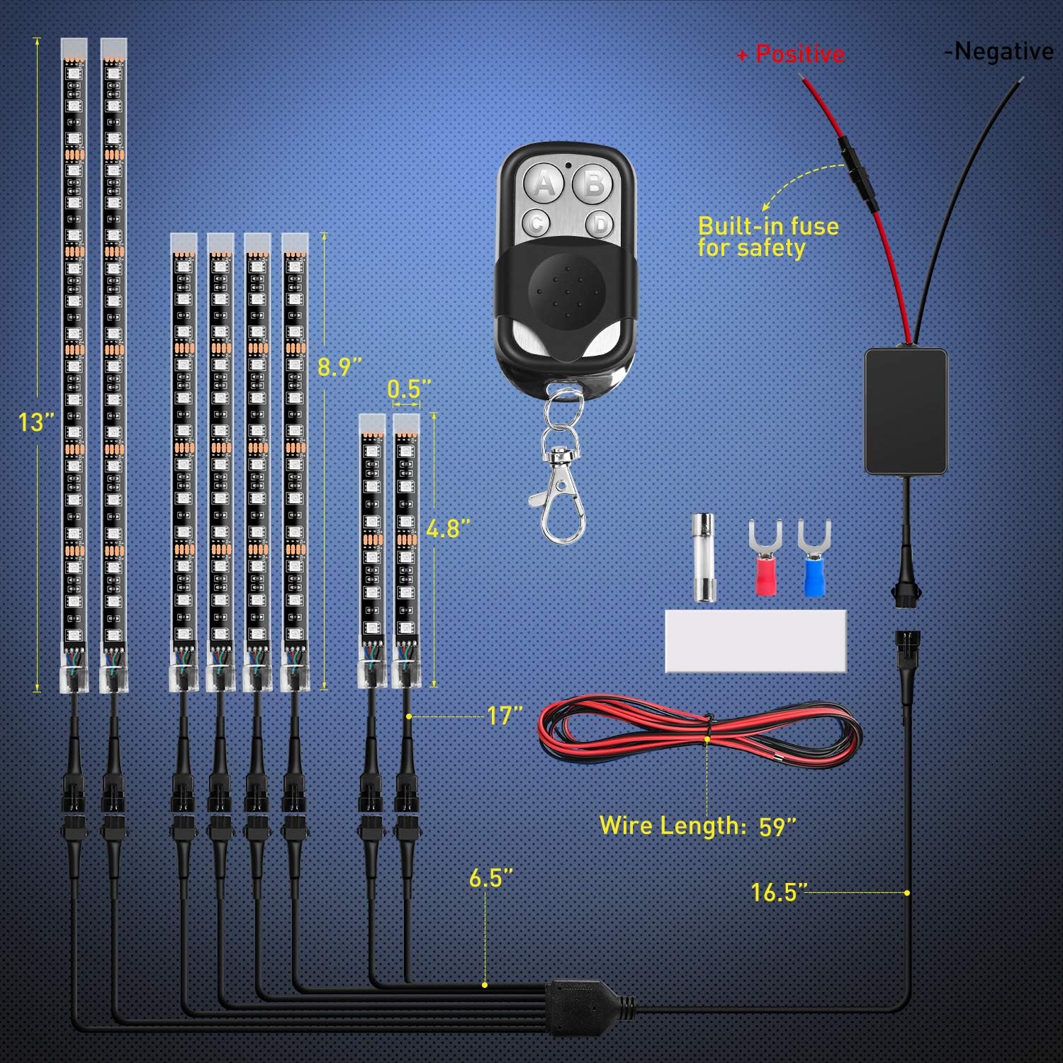 Detalle 1 de Nilight TL-42 Motorcycle RGB LED Light Kit 8PCS