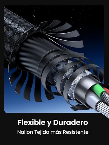 Detalle de UGREEN Cable USB C 60W PD 3.0: carga rápida y durabilidad con trenzado de nylon (2 m)