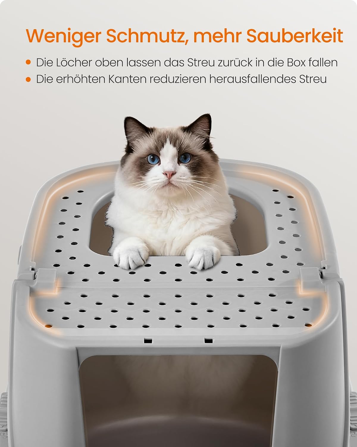 Detalle de Feandrea Katzenklo groß XXL – Katzentoilette mit Deckel, Schaufel und Bürste, bis 15 kg