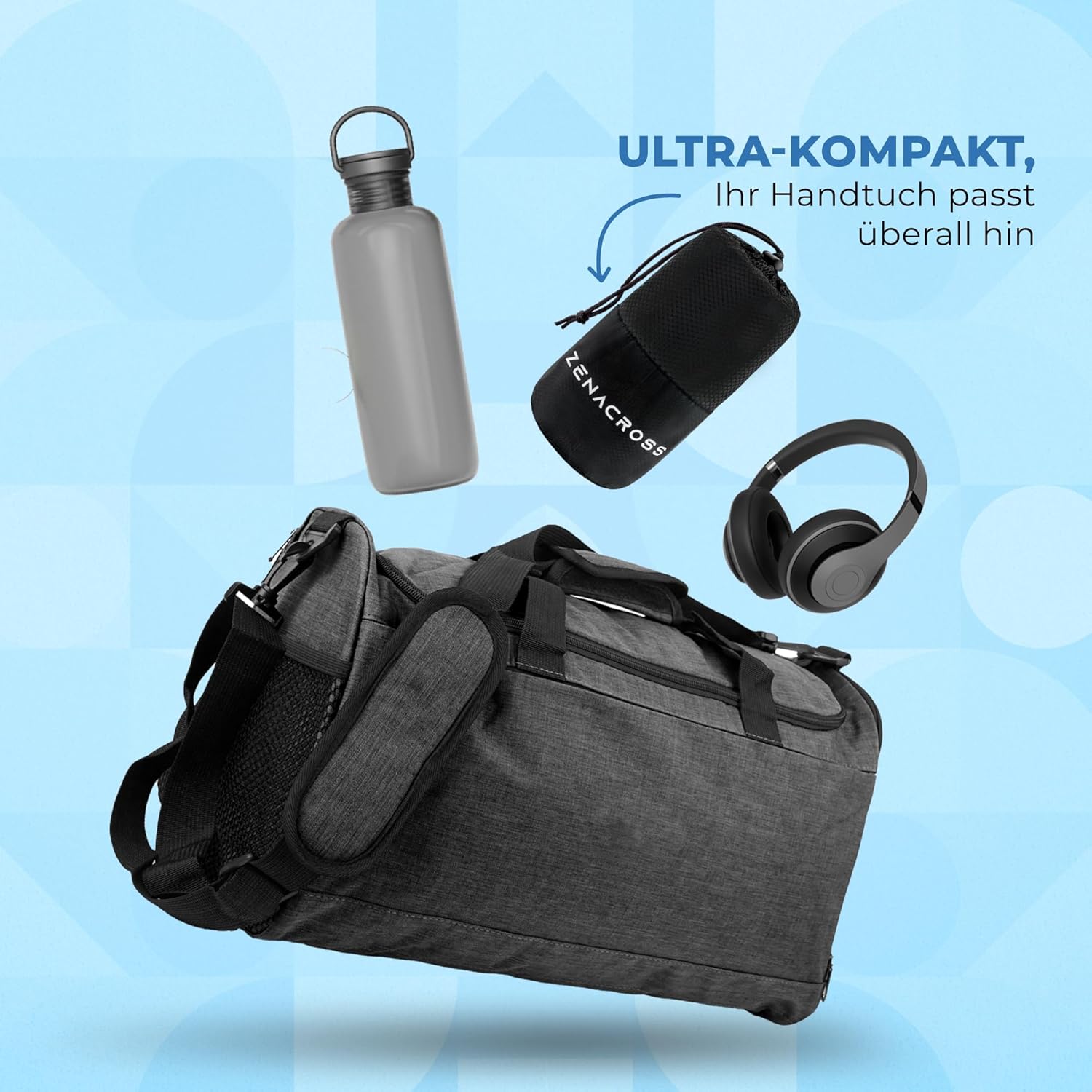Thumbnail 2 de ZENACROSS Mikrofaser Handtuch 3er Set mit Transportbeutel – schnelltrocknend, XS–M, Schwarz
