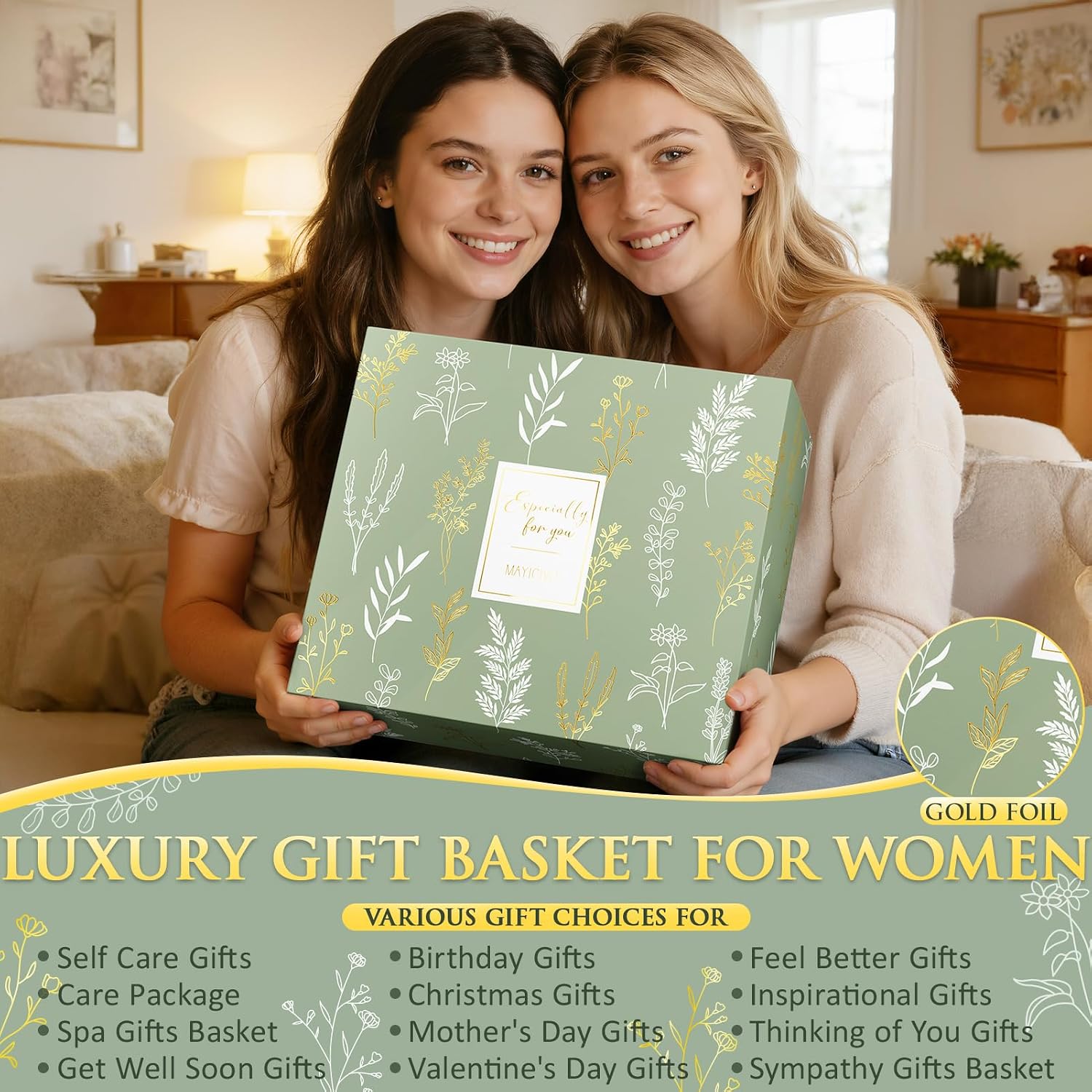 Detalle de MAYICIVO Spa Self-Care Gift Basket with Throw Blanket and Crochet Bouquet