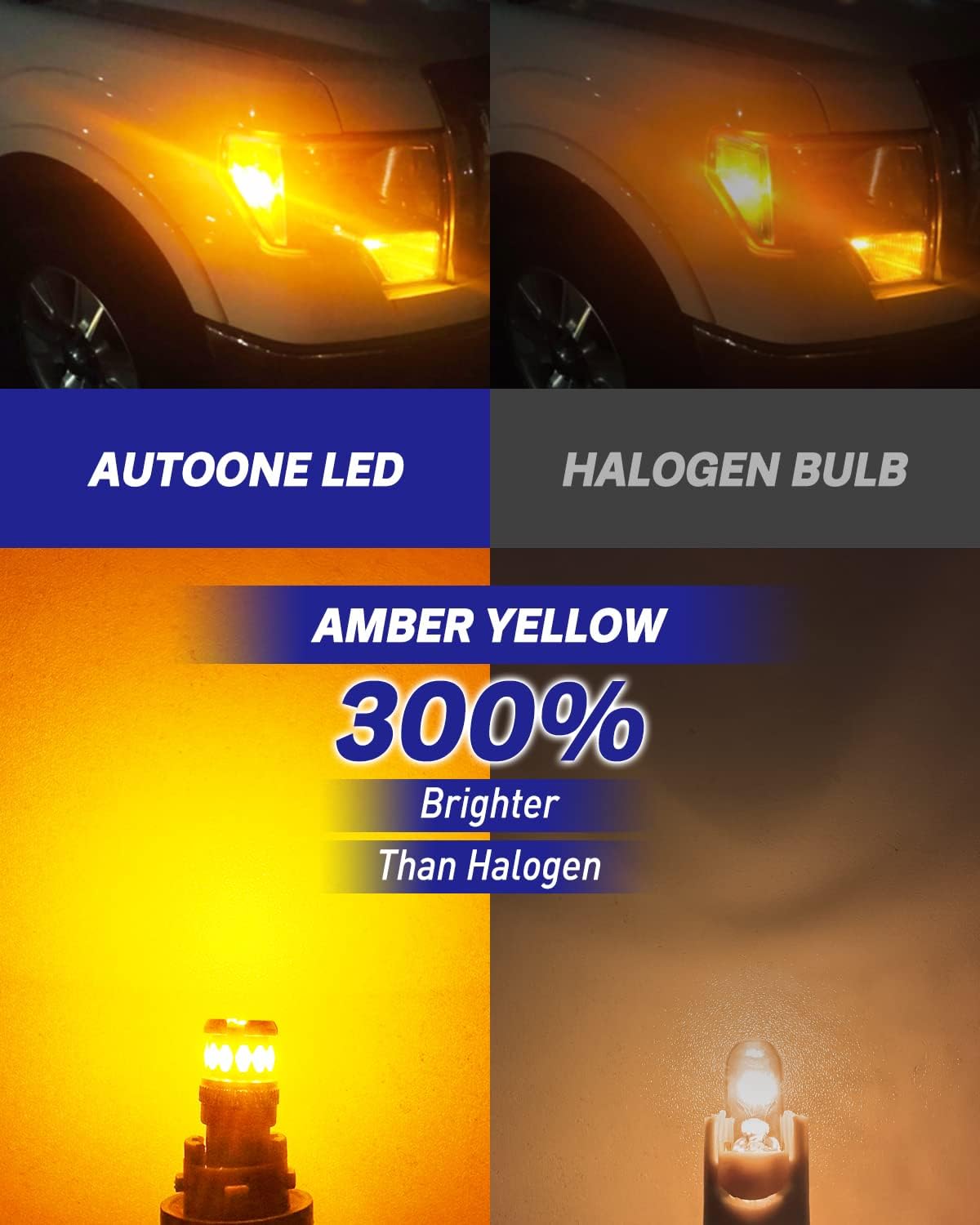 Detalle de AUTOONE 194 T10 LED Bulbs, Amber Yellow, 360° Lighting, Pack of 2