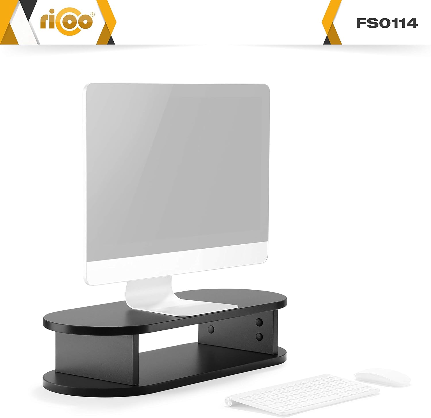 Detalle de RICOO FS0116 Supporto monitor PC rialzo scrivania per schermo piatto e laptop, 2 ripiani 60 x 24 x 13 cm nero