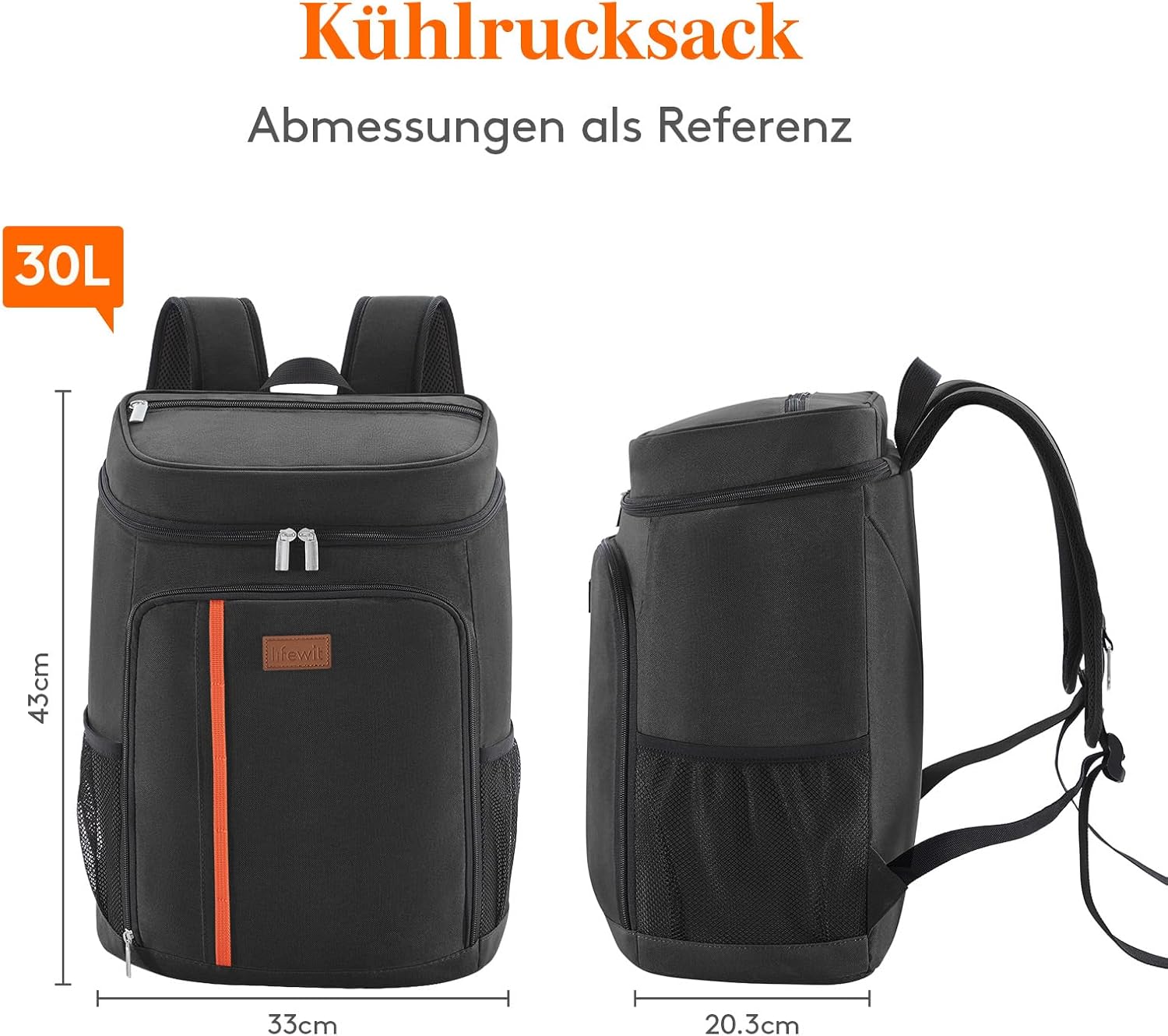 Thumbnail 6 de Lifewit 22L Kühlrucksack für 30 Dosen (30,5 x 17,8 x 40,5 cm) – auslaufsicher, isoliert, wasserdicht, schwarz