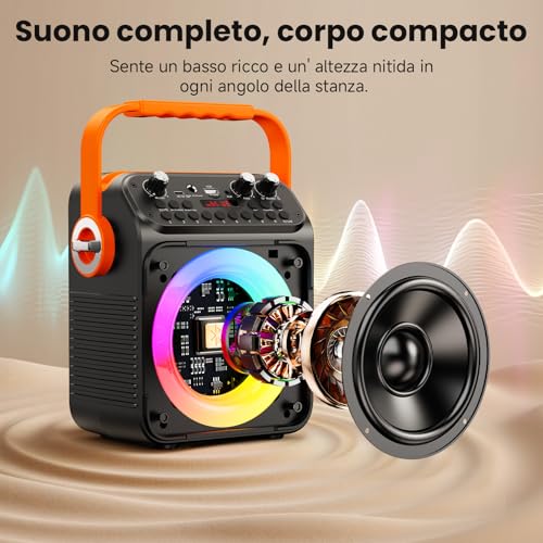 Detalle de HWWR Karaoke con Microfono Wireless 2x 60W – Sistema PA portatile, Bluetooth 5.3, TWS, FM, USB/TF, LED RGB