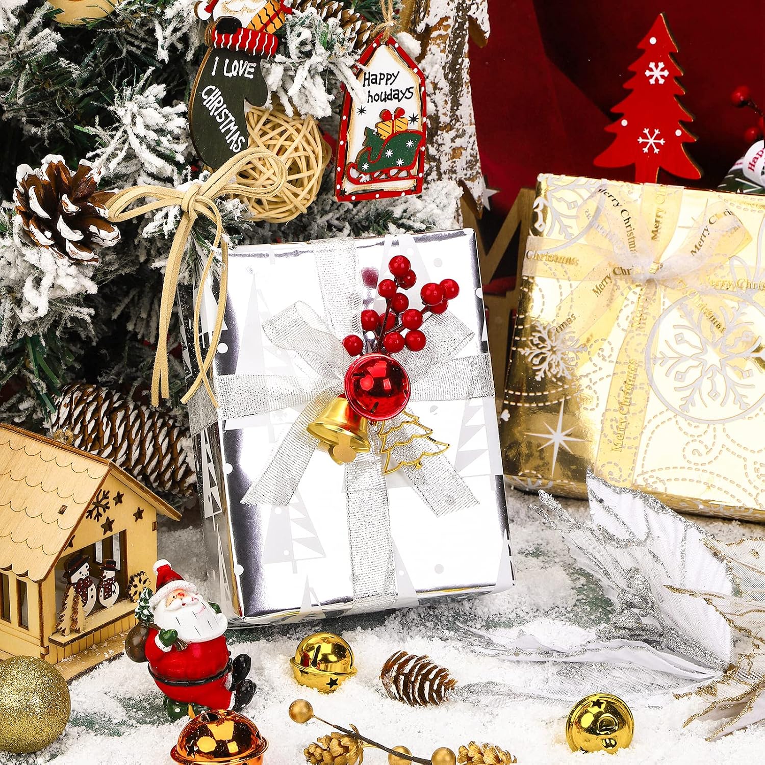 Detalle 1 de WRAPAHOLIC Christmas Wrapping Paper, 4 Foil-Accent Rolls, Red, Green, Gold and Silver