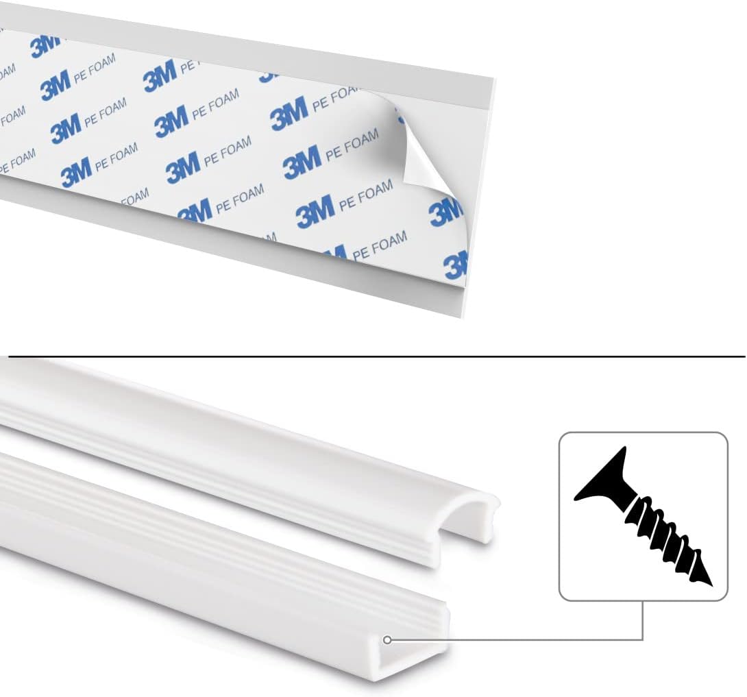 Thumbnail 6 de Hama Goulottes autocollantes blanches à 4 passe-câbles (1,1 x 1 x 100 cm) – canal décoratif pour protéger et cacher les câbles